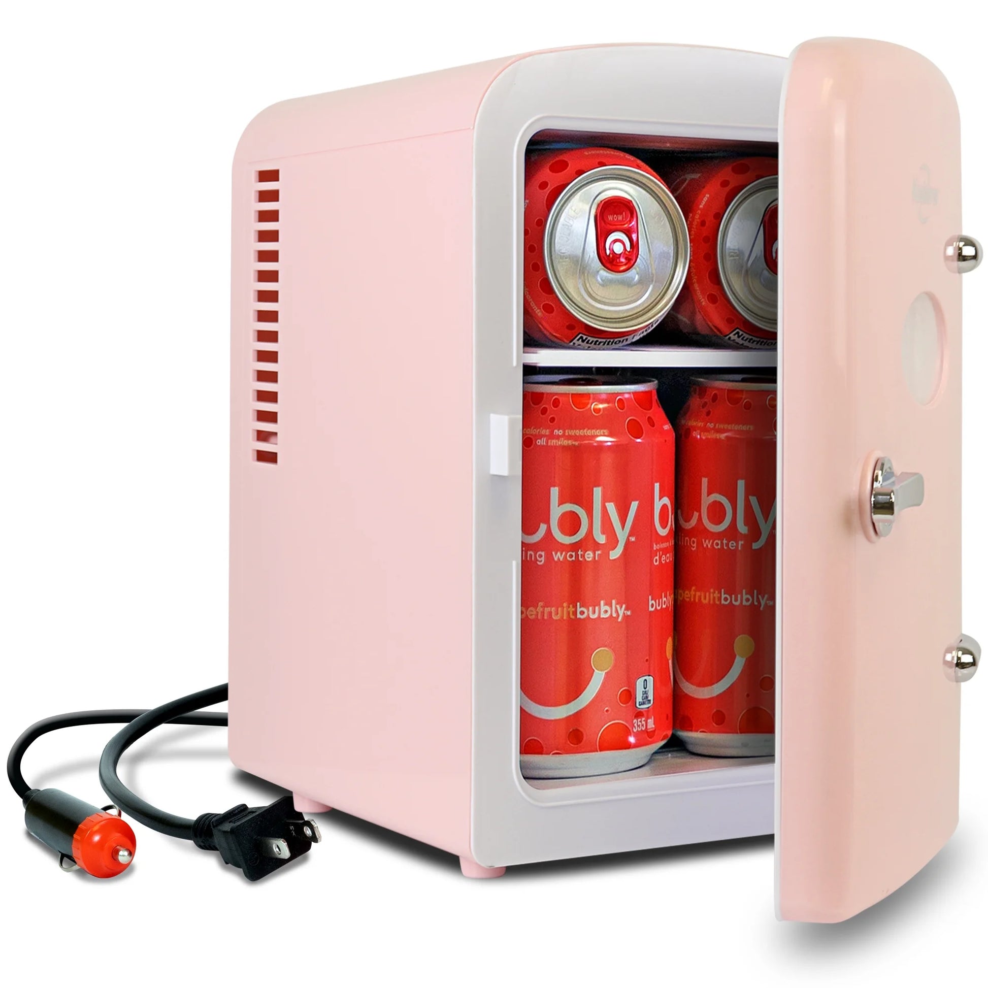 4L Retro Mini Fridge - Stylish Pink 12V DC & 110V Cooler for 6 Cans
