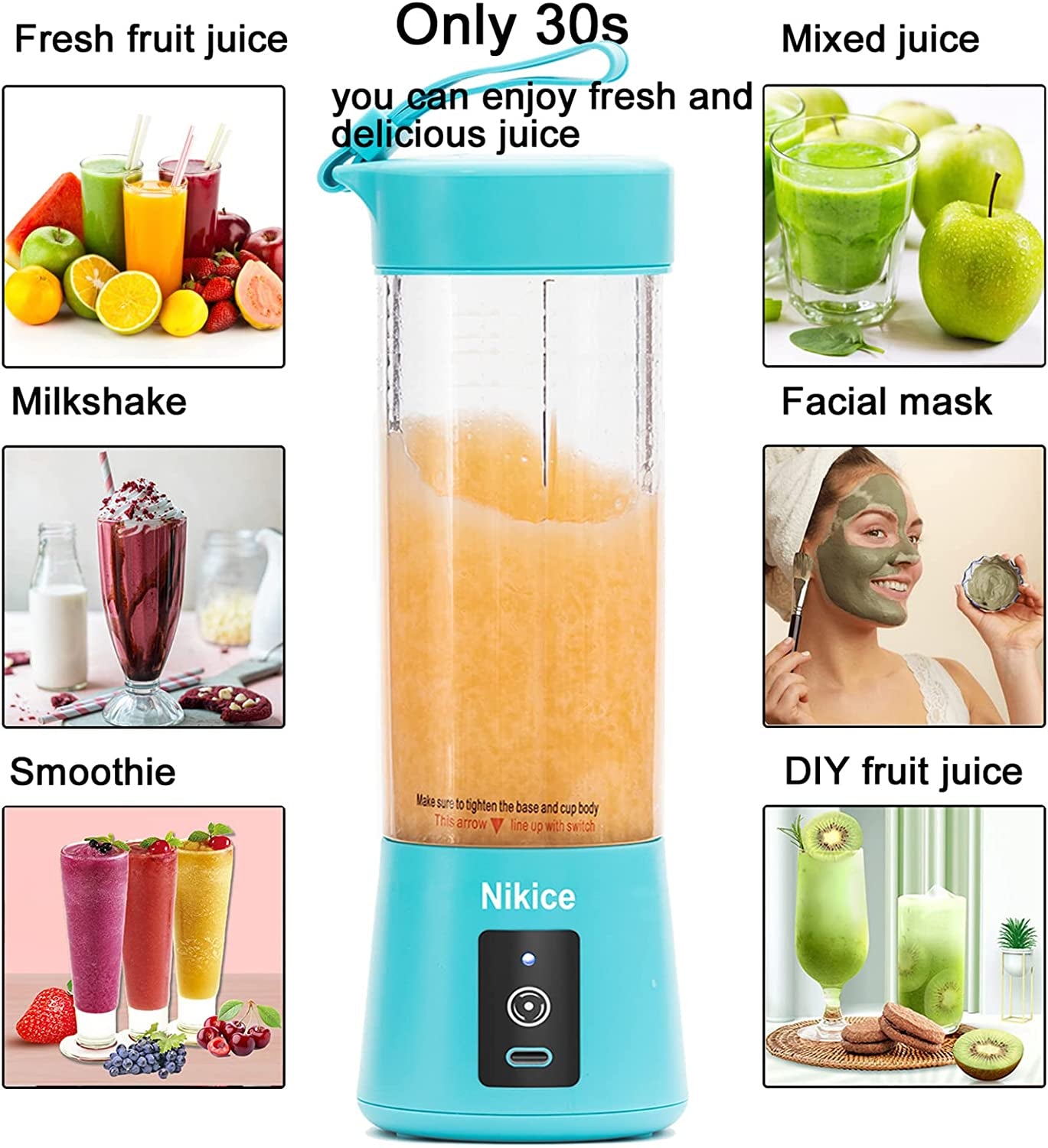 Portable Personal Blender for Smoothies & Shakes - Handheld Fruit Juicer Cup in Blue