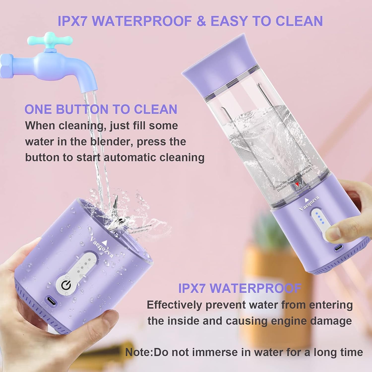 17 Oz Waterproof Portable Blender - USB Rechargeable Mini Juicer for Smoothies and Shakes, Perfect for Travel, Home, Sports, and Outdoors - Stylish Purple Design