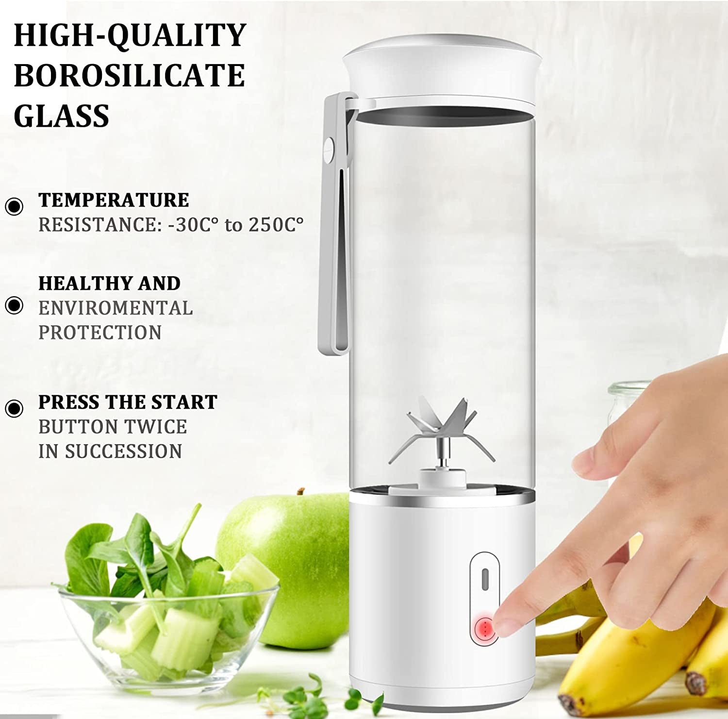 Ultimate Portable Blender - 14oz Travel Smoothie Maker with USB Rechargeable, 6 Powerful 3D Blades for Perfect Shakes and Smoothies!
