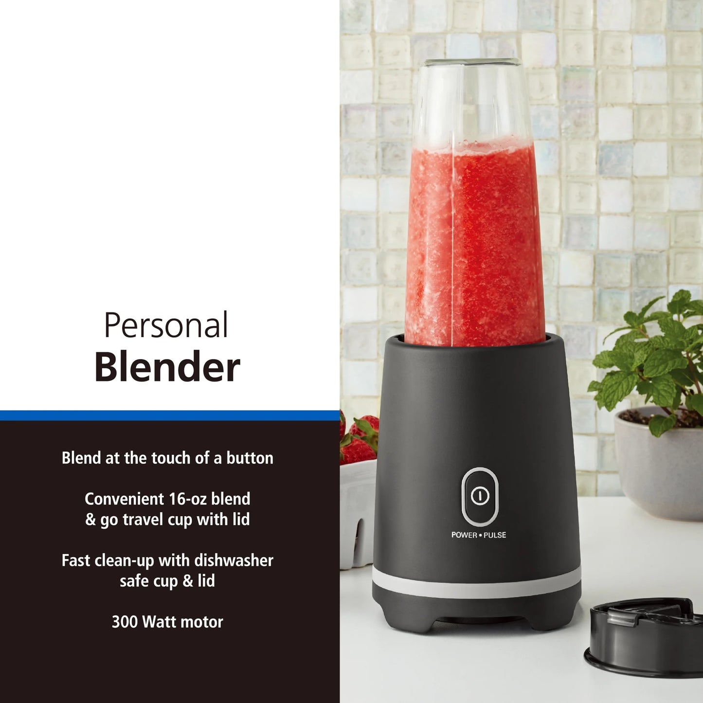 16 Oz Black Single-Serve Blender with Travel Lid - Perfect for On-the-Go Smoothies!