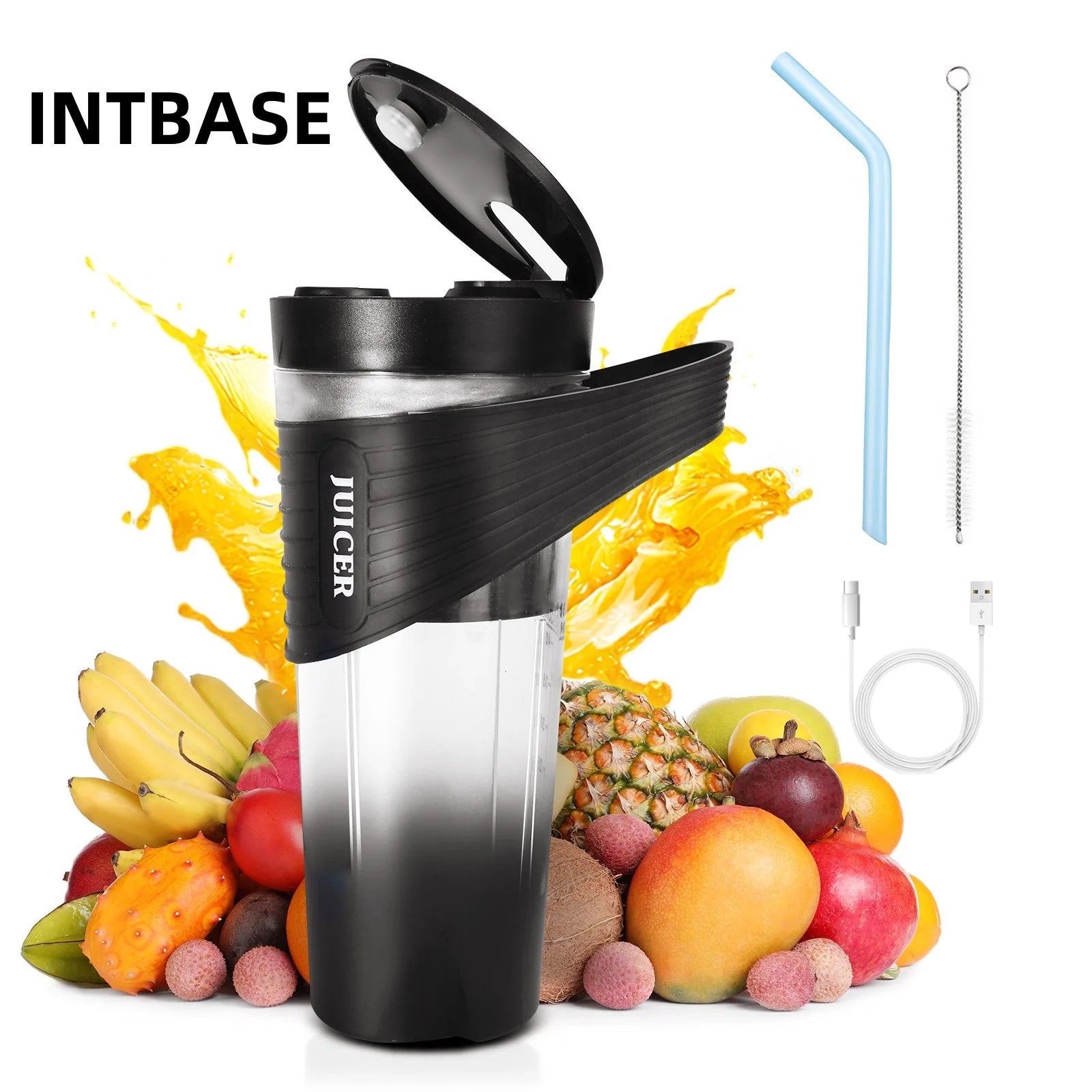Portable Mini Blender Cup - USB Rechargeable Personal Juicer for Smoothies & Shakes, 460ml, Travel-Friendly Design, Black