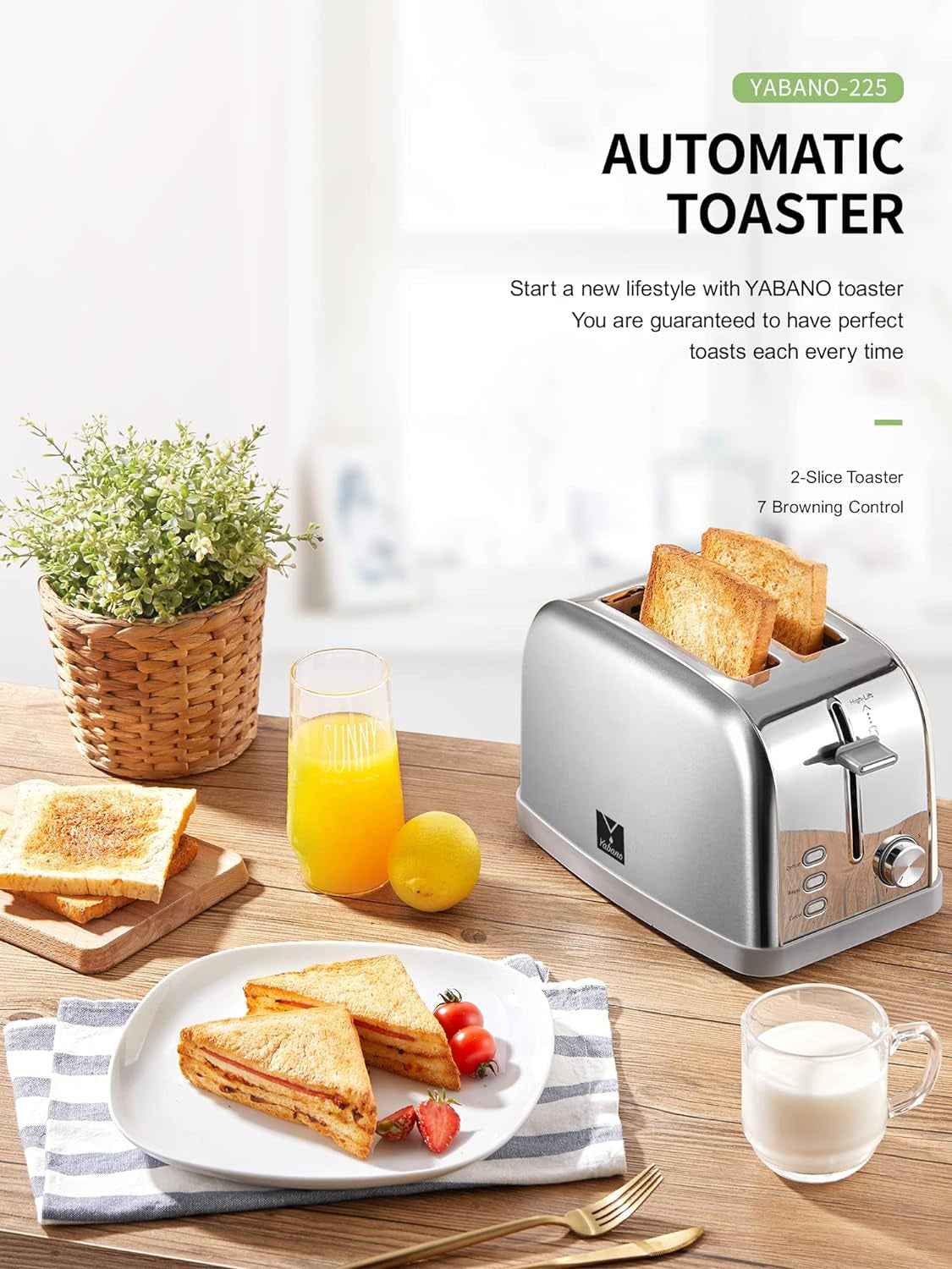 Retro 2-Slice Bagel Toaster with Extra Wide Slots, 7 Shade Settings & Removable Crumb Tray - Stylish Stainless Steel Design