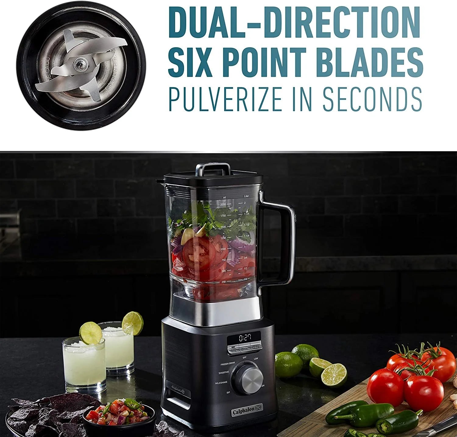 Auto-Speed 2-Liter Blender with Blend-N-Go Smoothie Cup - Sleek Dark Stainless Steel Design