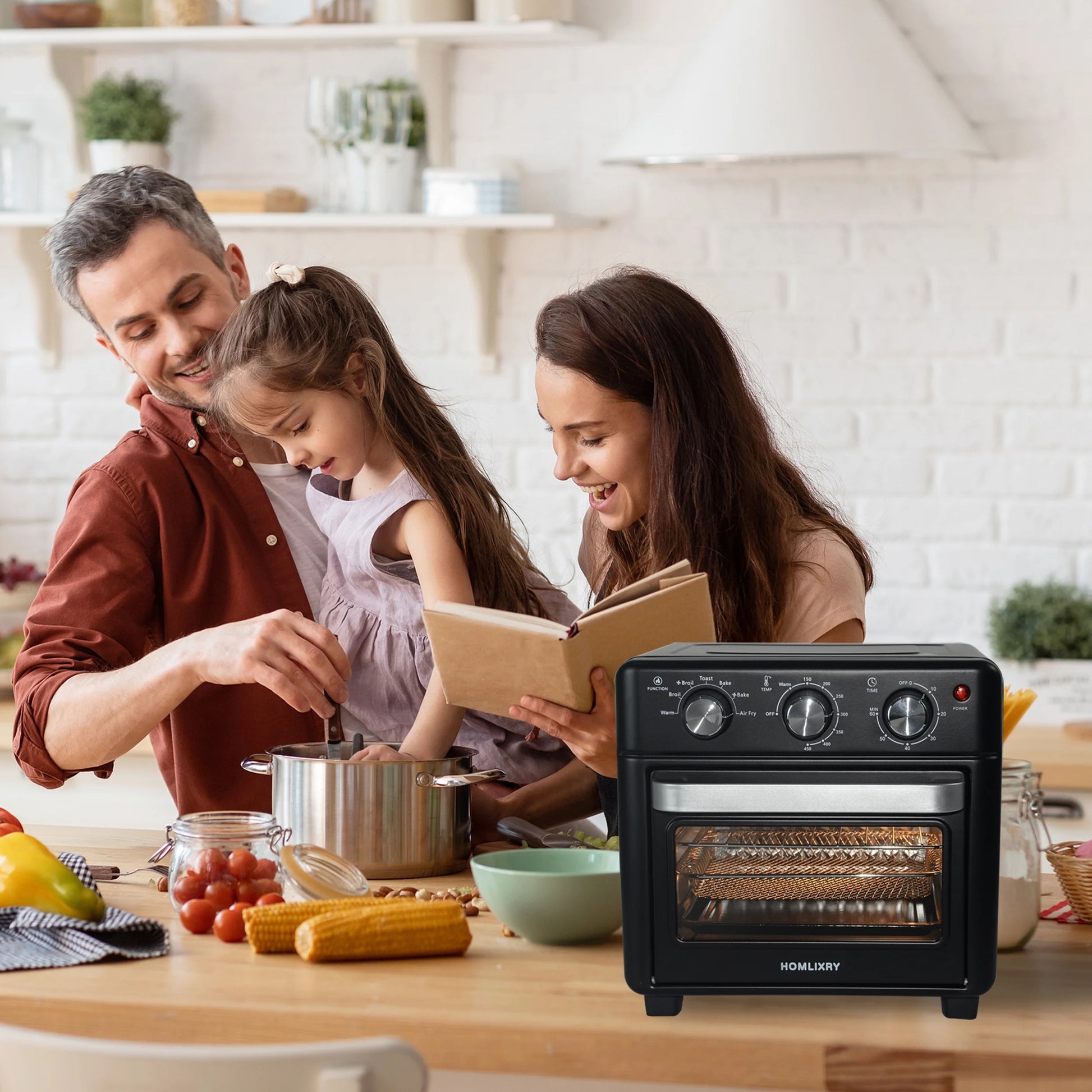 Air Fryer Toaster Oven Combo, 14QT 7 in 1 Oil-Less Air Fryer with Warm, Broil, Toast, Bake, Air Fry, Black