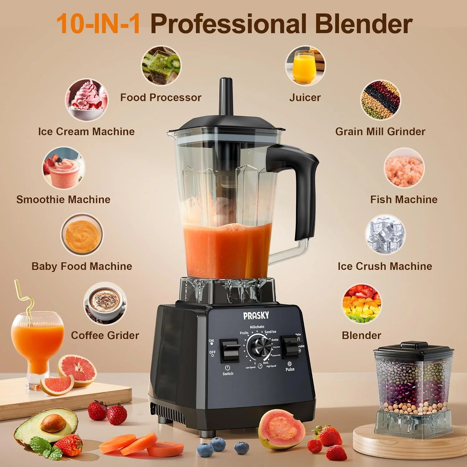 70Oz Countertop Blender - Powerful 1000W Motor with 6 Speed Settings for Effortless Blending (Black)