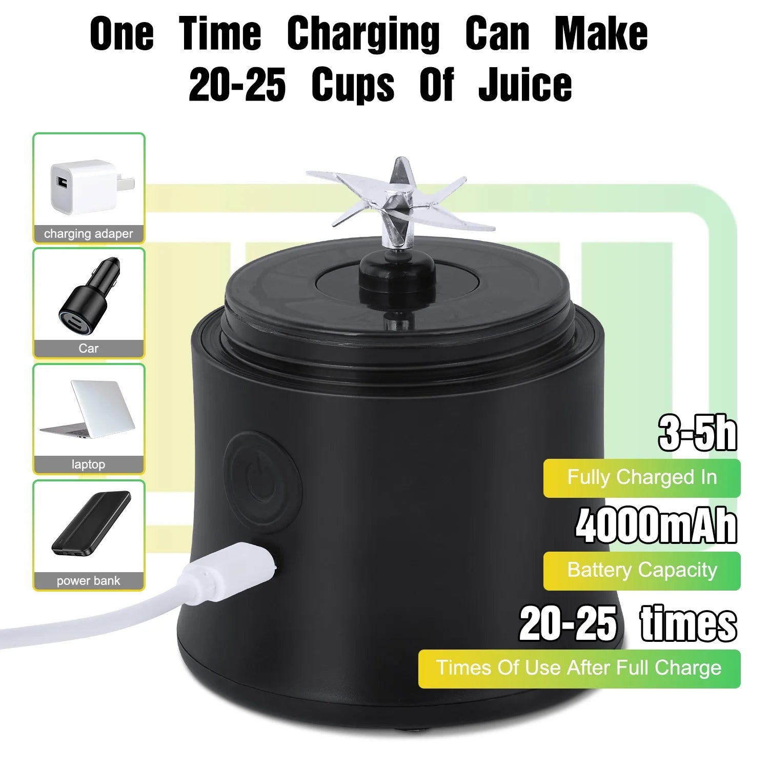 Portable Blender - 21 Oz Travel Cup, 10 Blades, USB Rechargeable Mini Blender for Shakes & Smoothies - Perfect for Gym, Home & Outdoors - Sleek Black Design