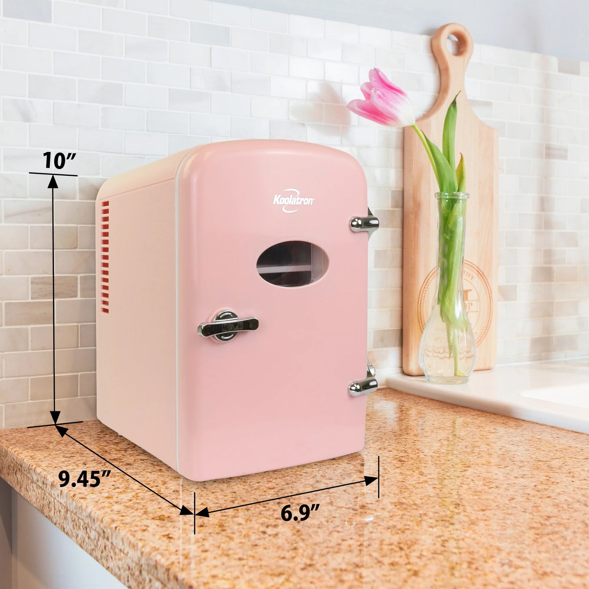 4L Retro Mini Fridge - Stylish Pink 12V DC & 110V Cooler for 6 Cans