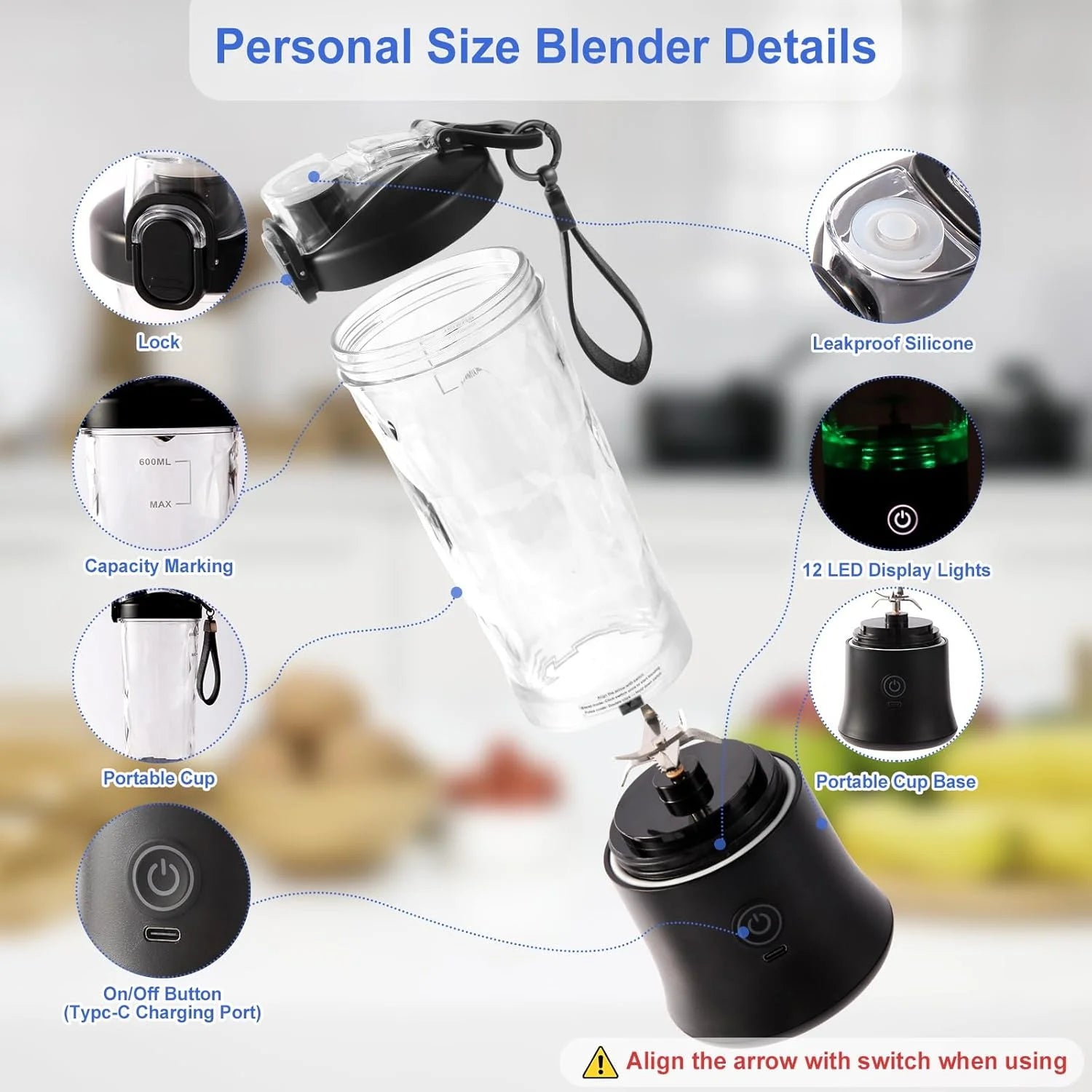 Portable Blender - Rechargeable 20Oz Shaker Bottle for Smoothies and Shakes, Perfect for On-the-Go!