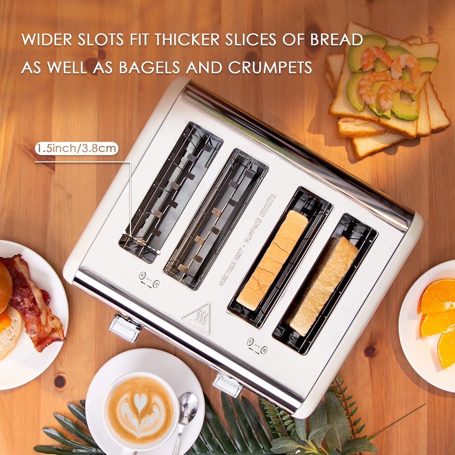 Retro 4-Slice Toaster - Stainless Steel, Extra Wide Slots, 6 Shade Settings, Bagel & Defrost Functions, 1650W, Cream