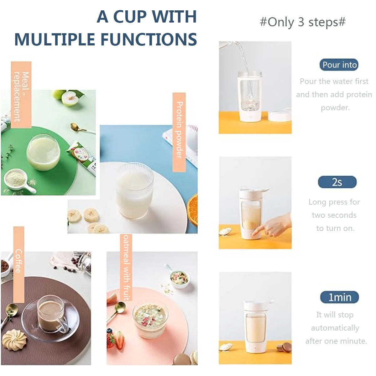 Electric Protein Shaker Bottle - Ultimate Blender Cup for Smooth Coffee & Milk Mixing, Sleek White Design