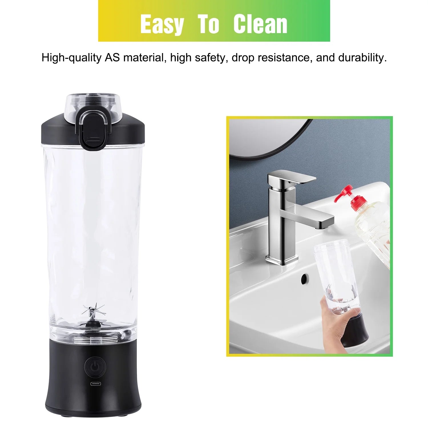 Portable Blender - 21 Oz Travel Cup, 10 Blades, USB Rechargeable Mini Blender for Shakes & Smoothies - Perfect for Gym, Home & Outdoors - Sleek Black Design