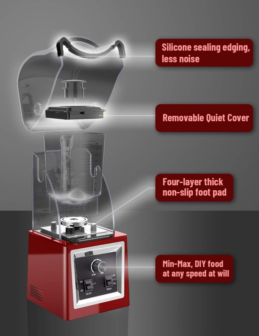 Professional Soundproof Blender - Commercial Quiet Smoothie Maker with Sound Enclosure, Speed Control & Self-Cleaning Function