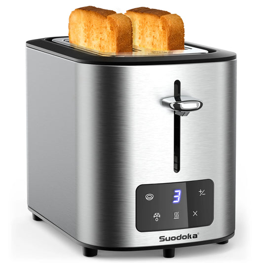 2-Slice Wide Slot Touchscreen Toaster with 6 Shade Settings - Perfect for Bagels, Defrosting, and Reheating!