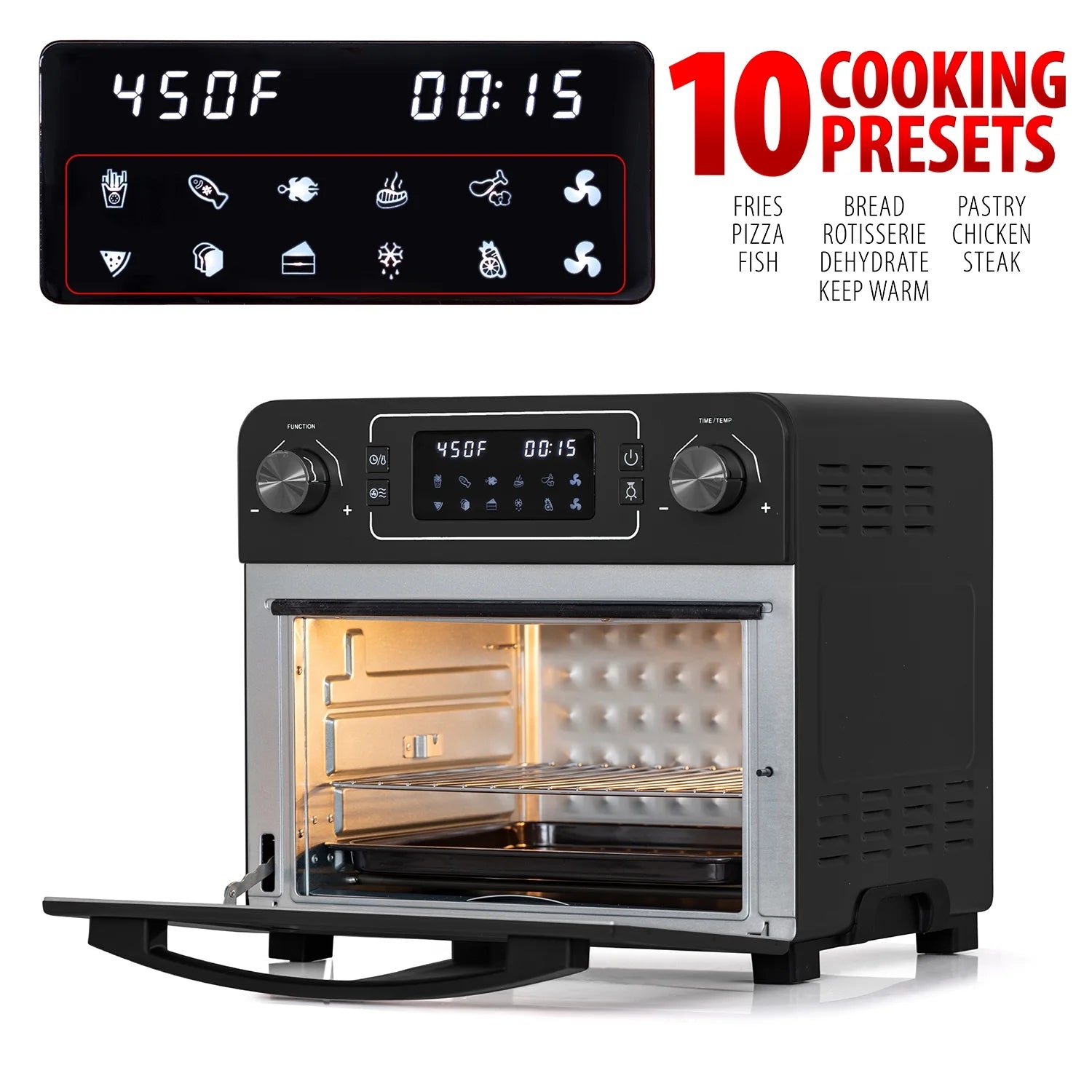 24 QT Stainless Steel Countertop Toaster Oven with Built-In Air Fryer and Included Accessories