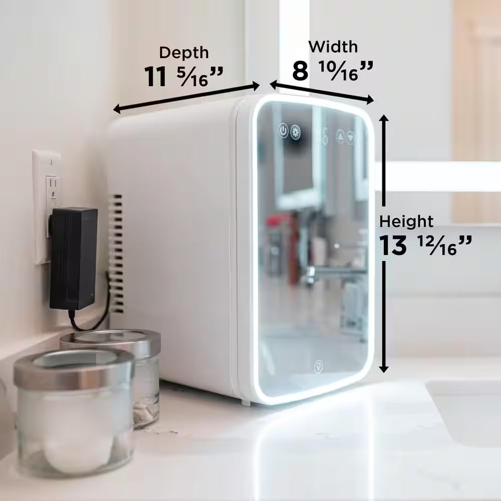 8.63 In. 0.26 Cu. Ft./7.4L Mini Refrigerator in White with Mirror and Light