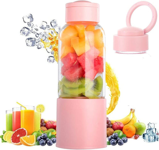 Portable Wireless Blender - 6 Blades USB Rechargeable Mini Juicer Cup for Smoothies & Shakes - 450ml Food Grade Borosilicate Glass with Handle