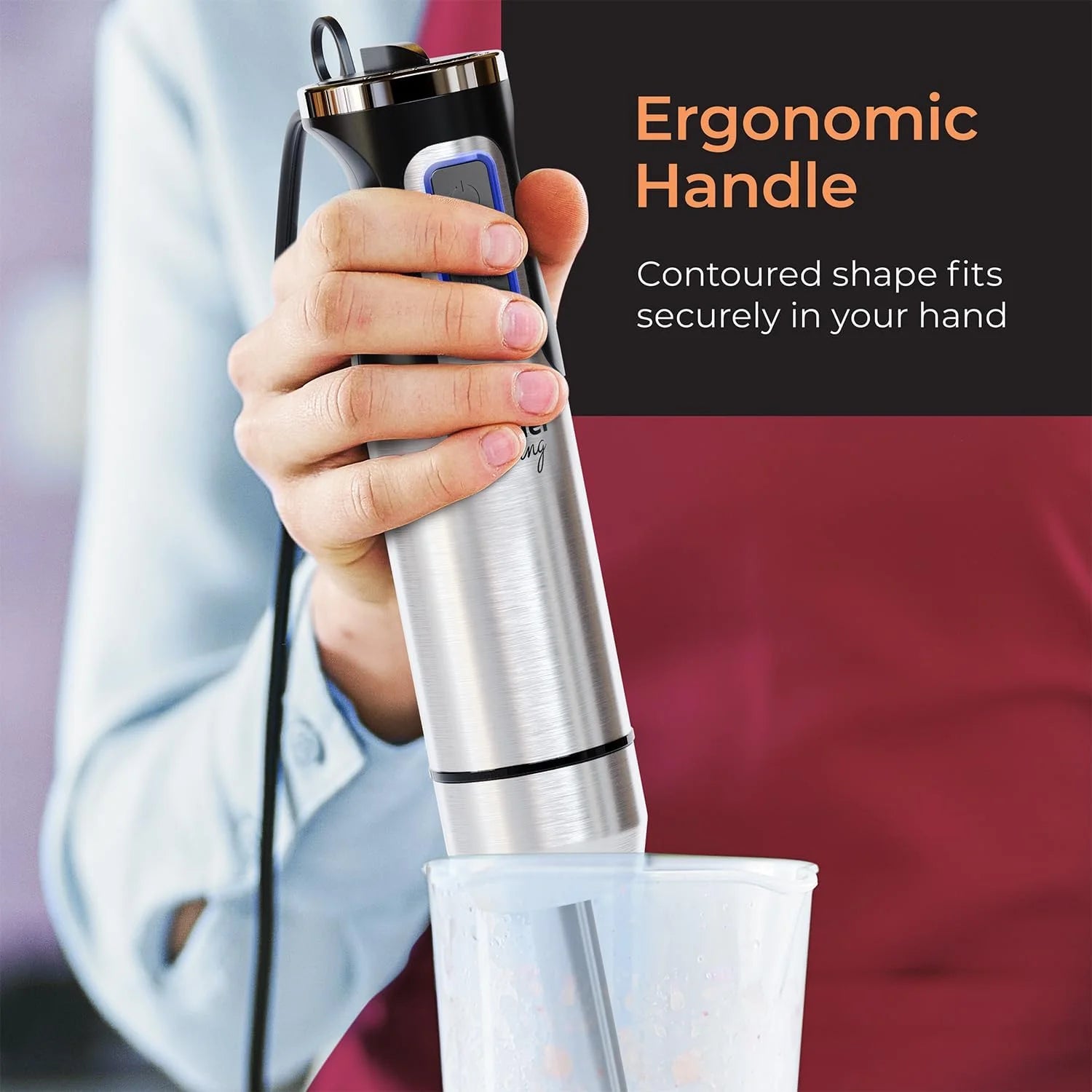 living 8-Speed Immersion Hand Blender - Powerful Stainless Steel Handheld Mixer with Turbo Mode