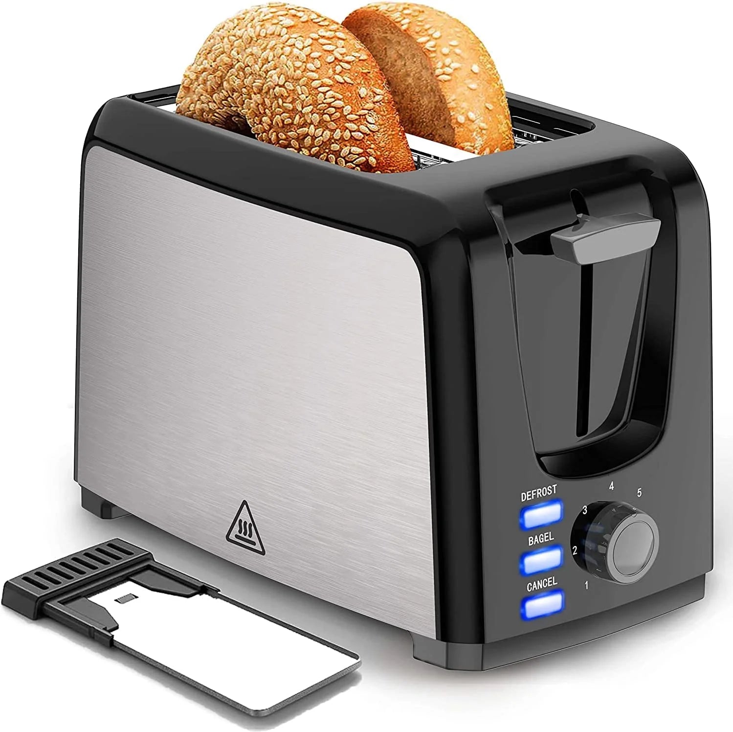 Toaster 2 Slice with 2 Wide Slots 7 Shade Settings and Removable Crumb Tray Black Bread Toaster