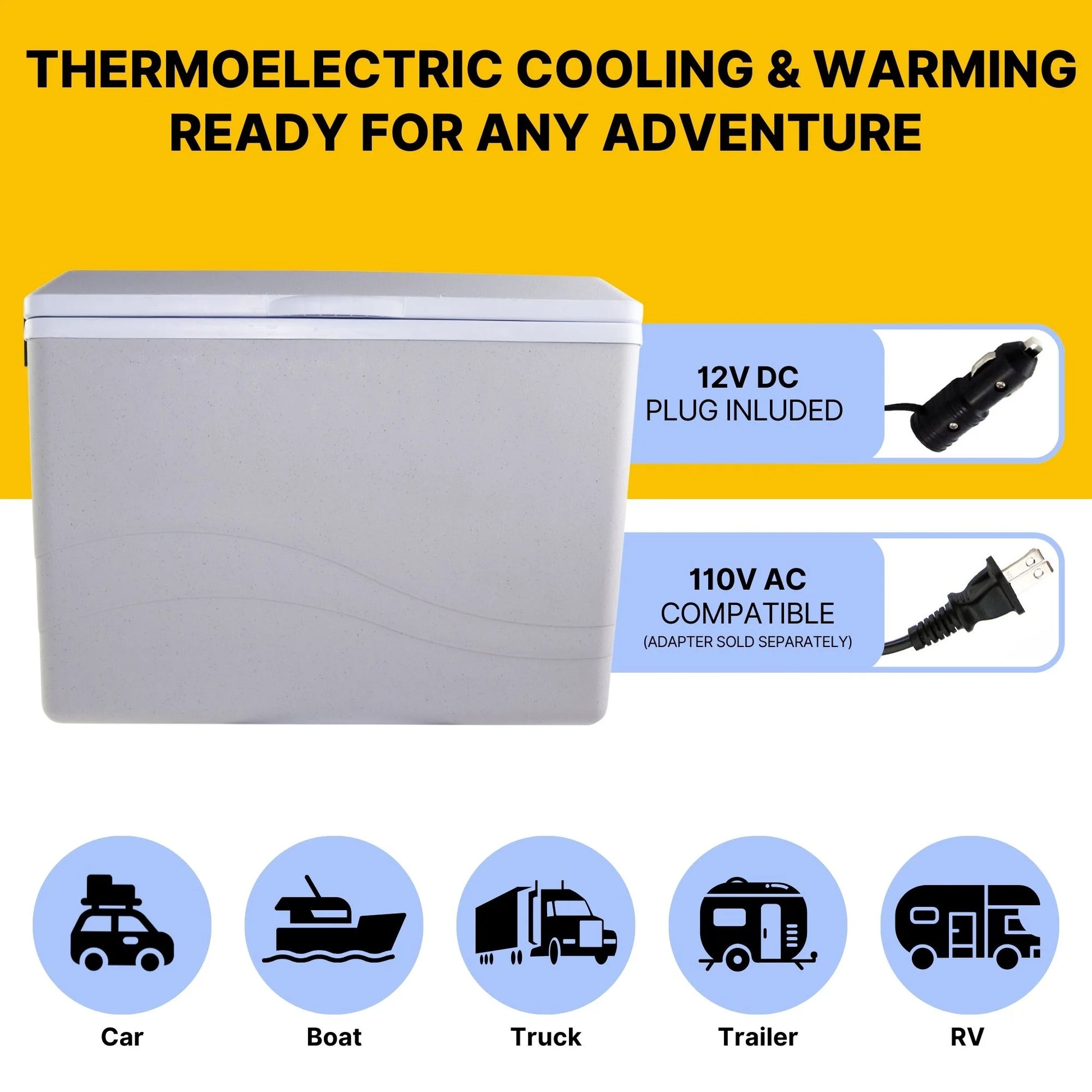 12V Electric Cooler/Warmer 34L (36 Qt), Two-Way Design, Gray
