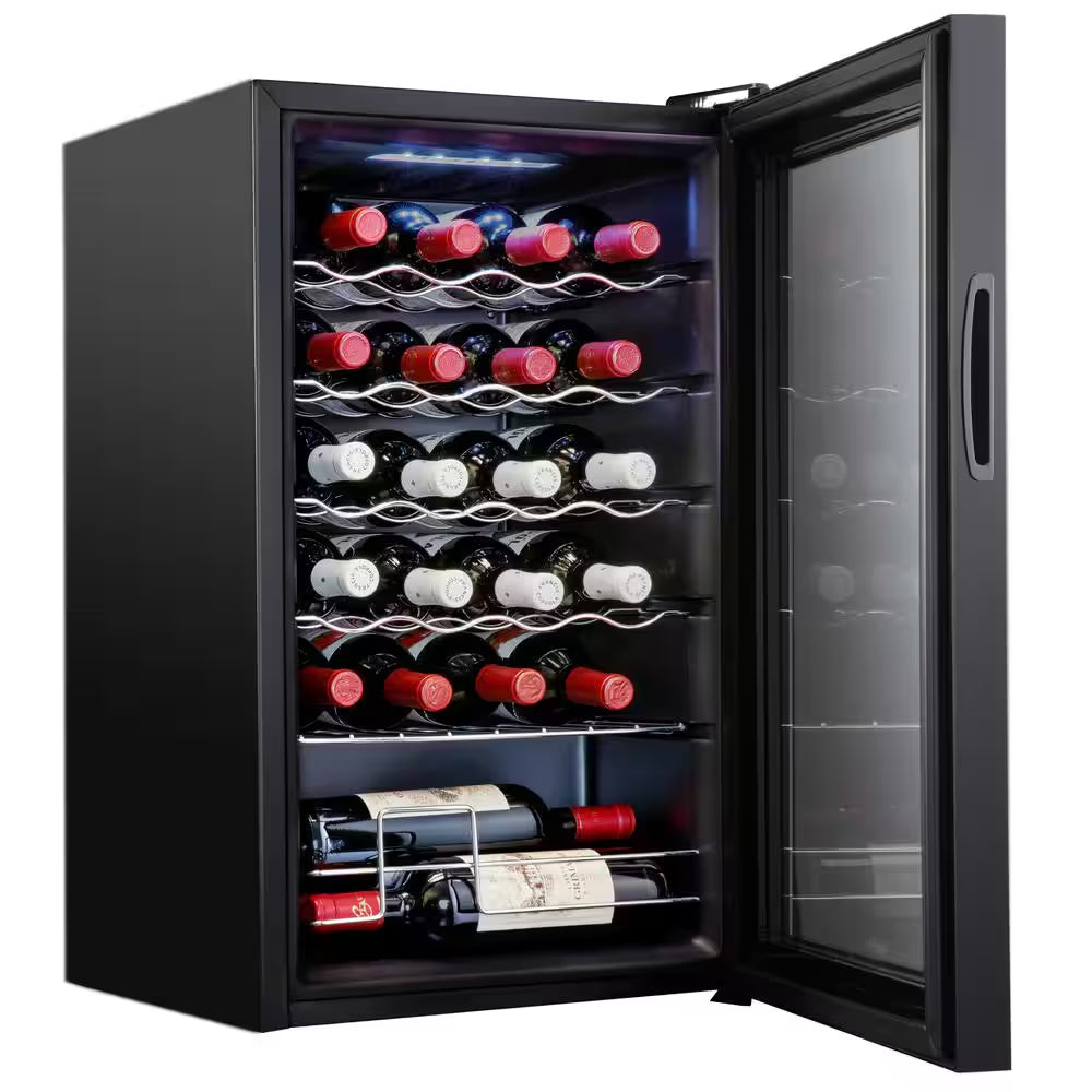 Single Zone 24-Bottle Freestanding Wine Cooler Refrigerator with Lock in Black