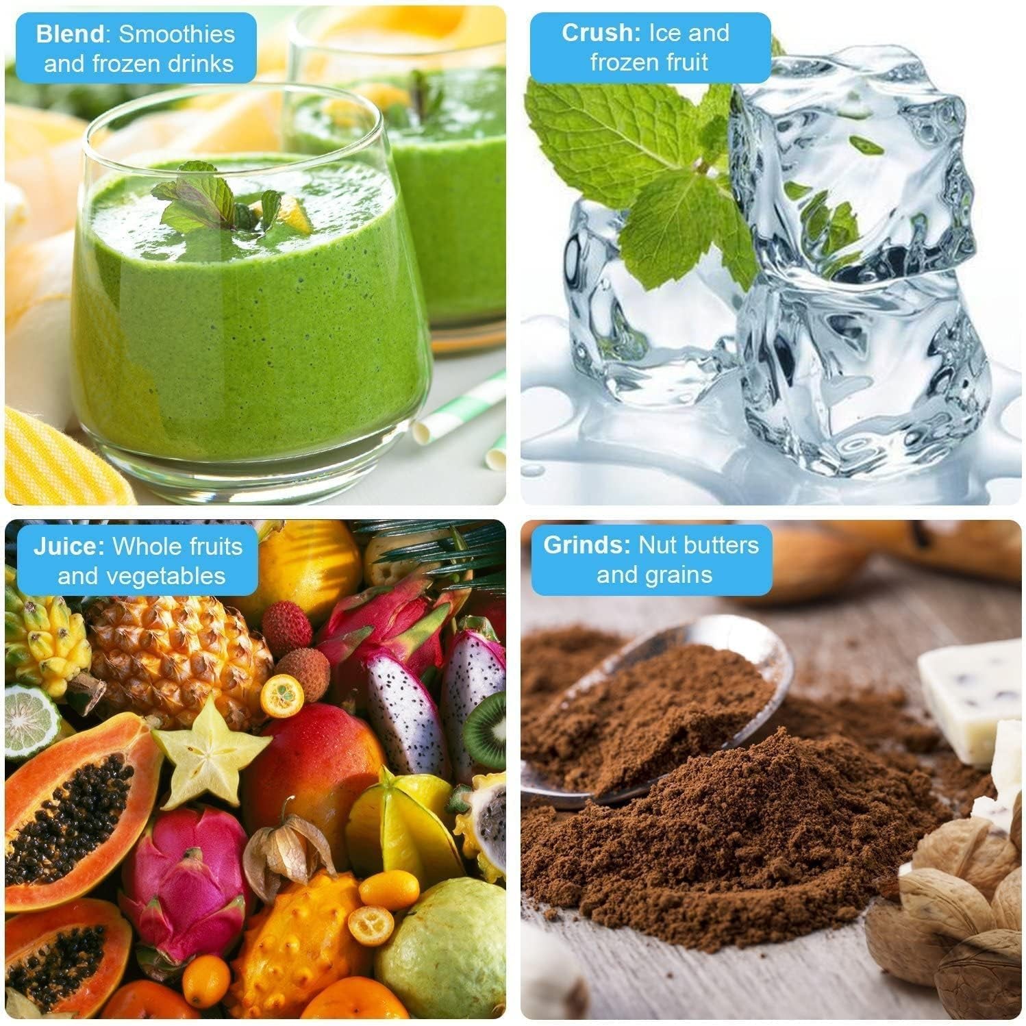 1800W High-Speed Power Blender - 52Oz Countertop Blender for Smoothies & Shakes, Easy to Clean, K98C, Sleek Black Design