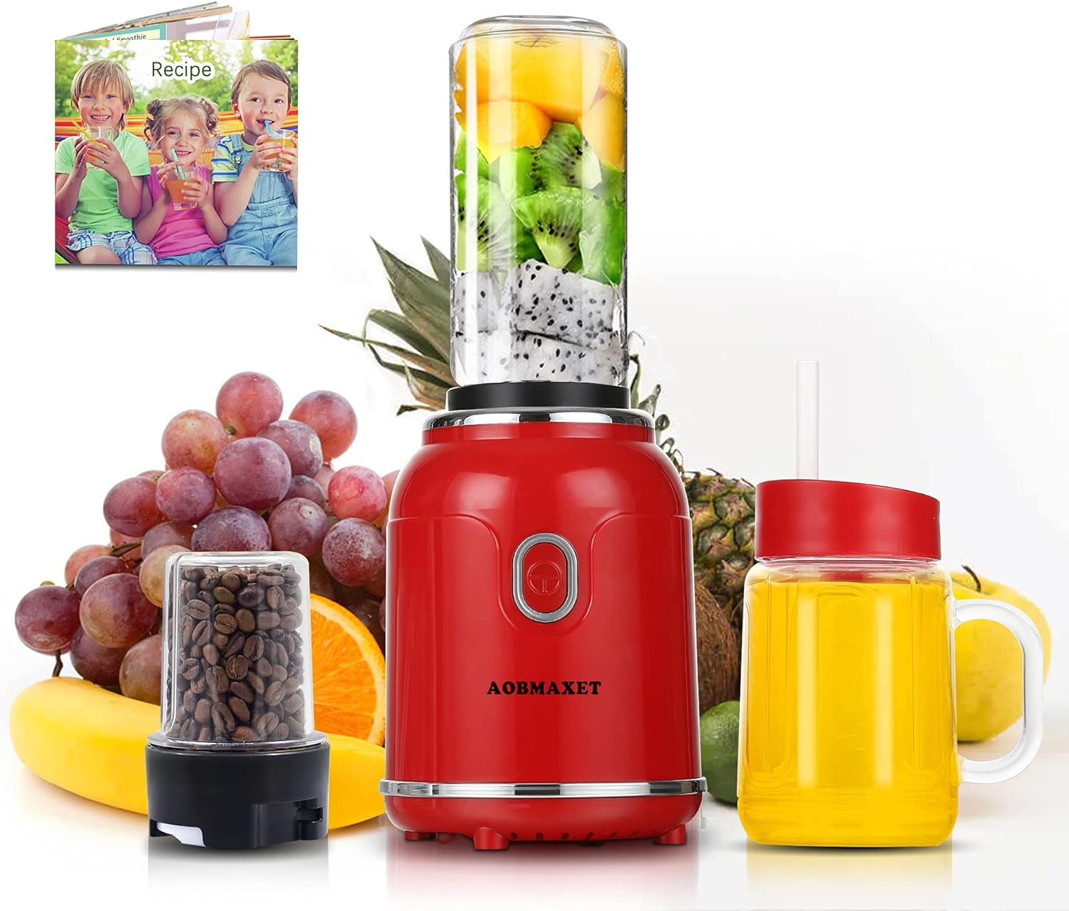 Versatile Smoothie Blender & Coffee Grinder - Portable 18/20 Oz Cup, 300W Power, Includes Recipes & Stainless Steel Blades, Perfect for Shakes, Spices, Fruits & Beans, Stylish Red Design