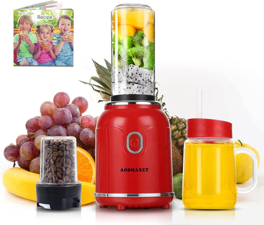 Versatile Smoothie Blender & Coffee Grinder - Portable 18/20 Oz Cup, 300W Power, Includes Recipes & Stainless Steel Blades, Perfect for Shakes, Spices, Fruits & Beans, Stylish Red Design