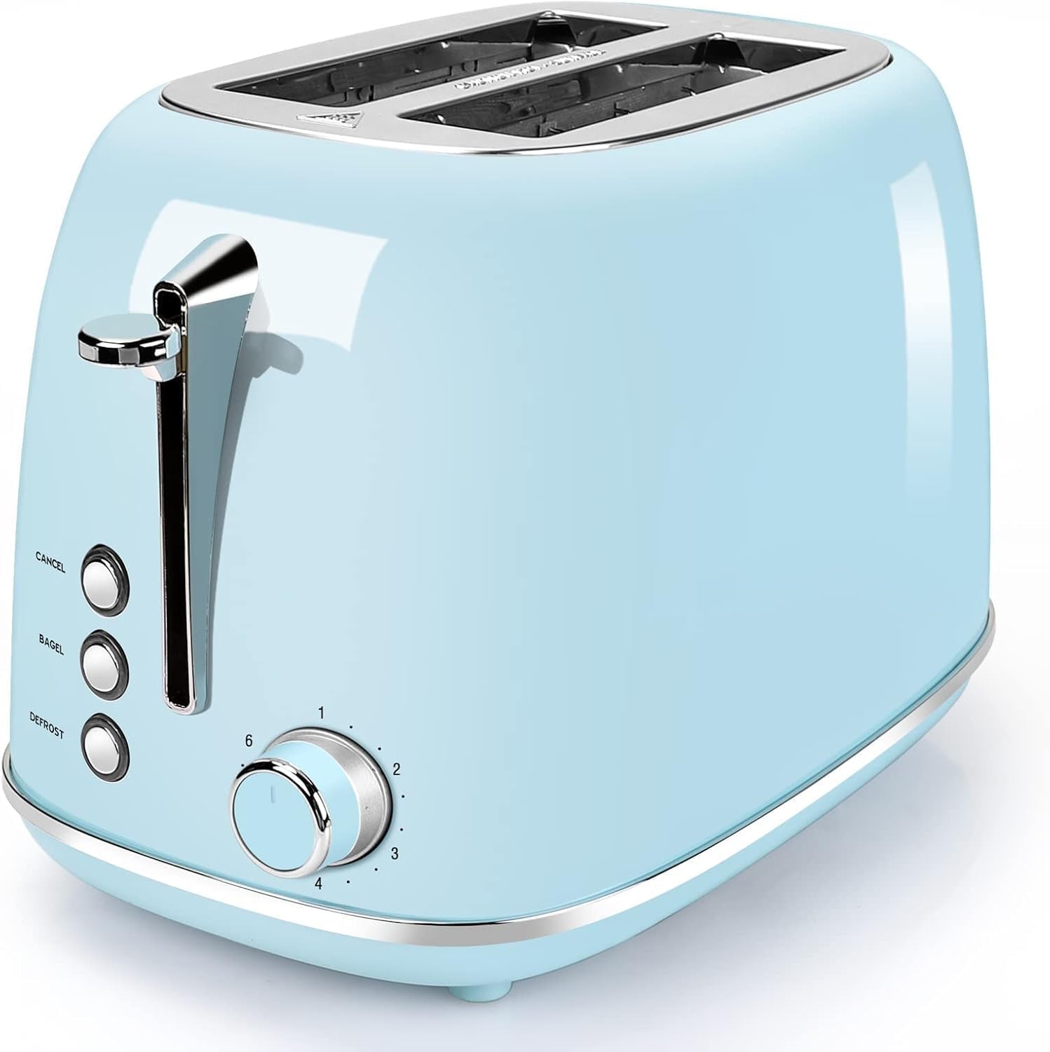 Compact 2-Slice Toaster with 6 Browning Settings, Stainless Steel Housing, Bagel & Defrost Functions, Removable Crumb Tray - Stylish Blue Design