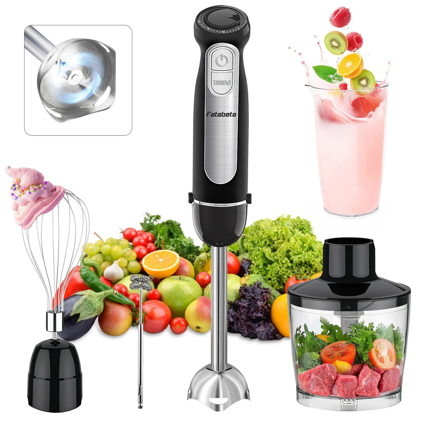 1100W 21-Speed Immersion Blender with Turbo Mode - Versatile 5-in-1 Hand Blender for Smoothies, Baby Food, Soups, and Purees - Sleek Black Design