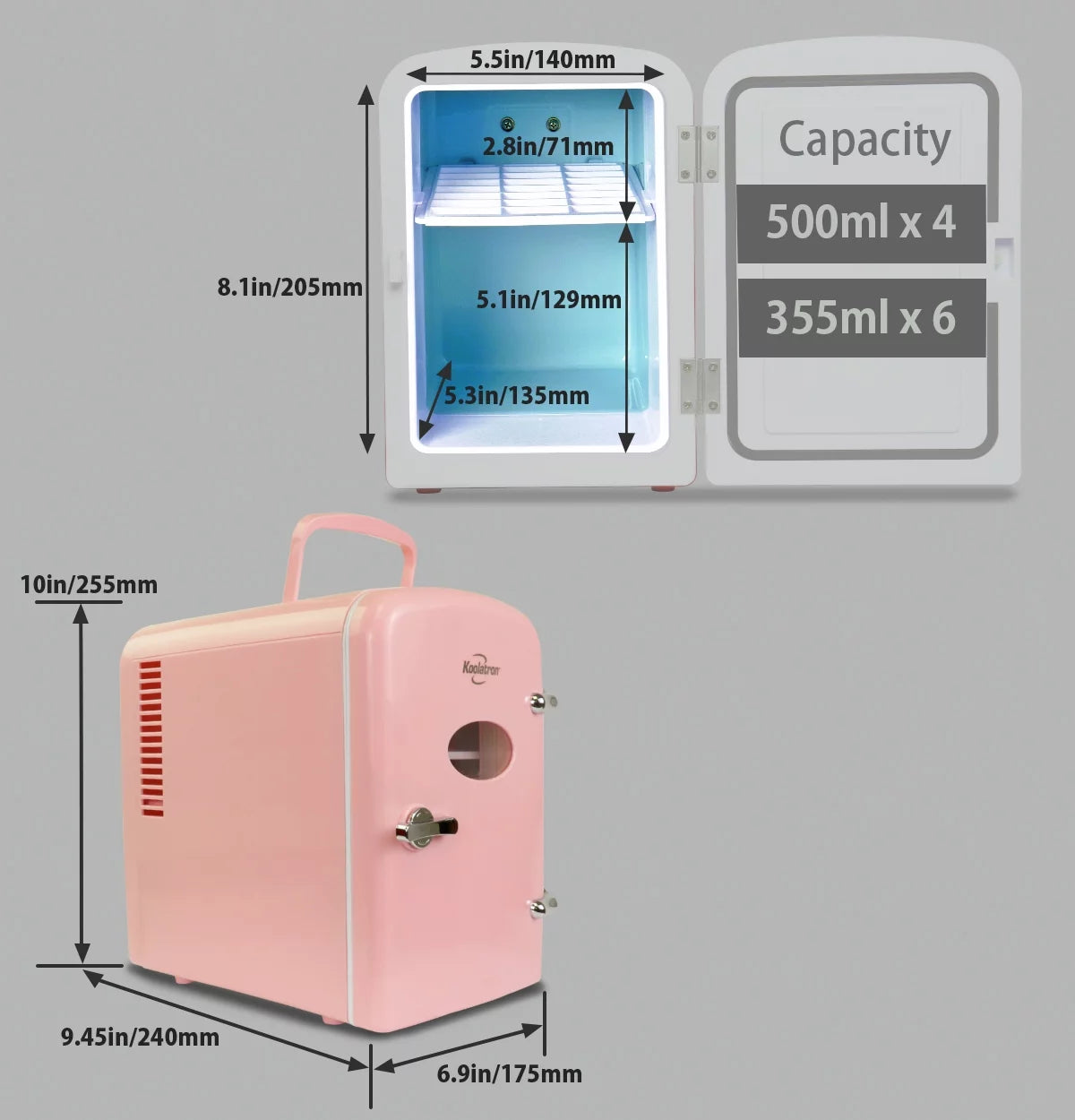 4L Retro Mini Fridge - Stylish Pink 12V DC & 110V Cooler for 6 Cans