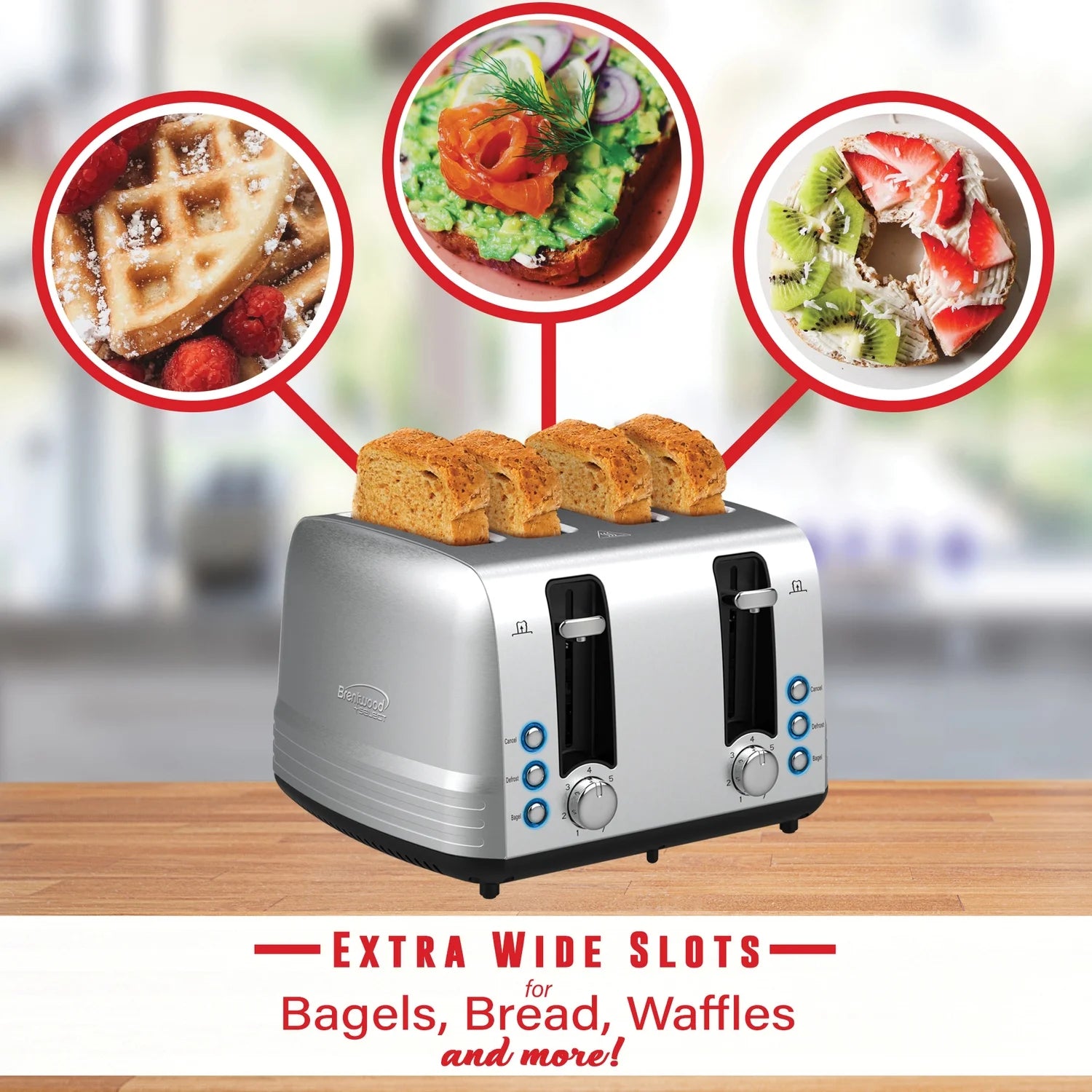 Extra-Wide Stainless Steel 4-Slice Toaster - 1,500 Watts of Power!