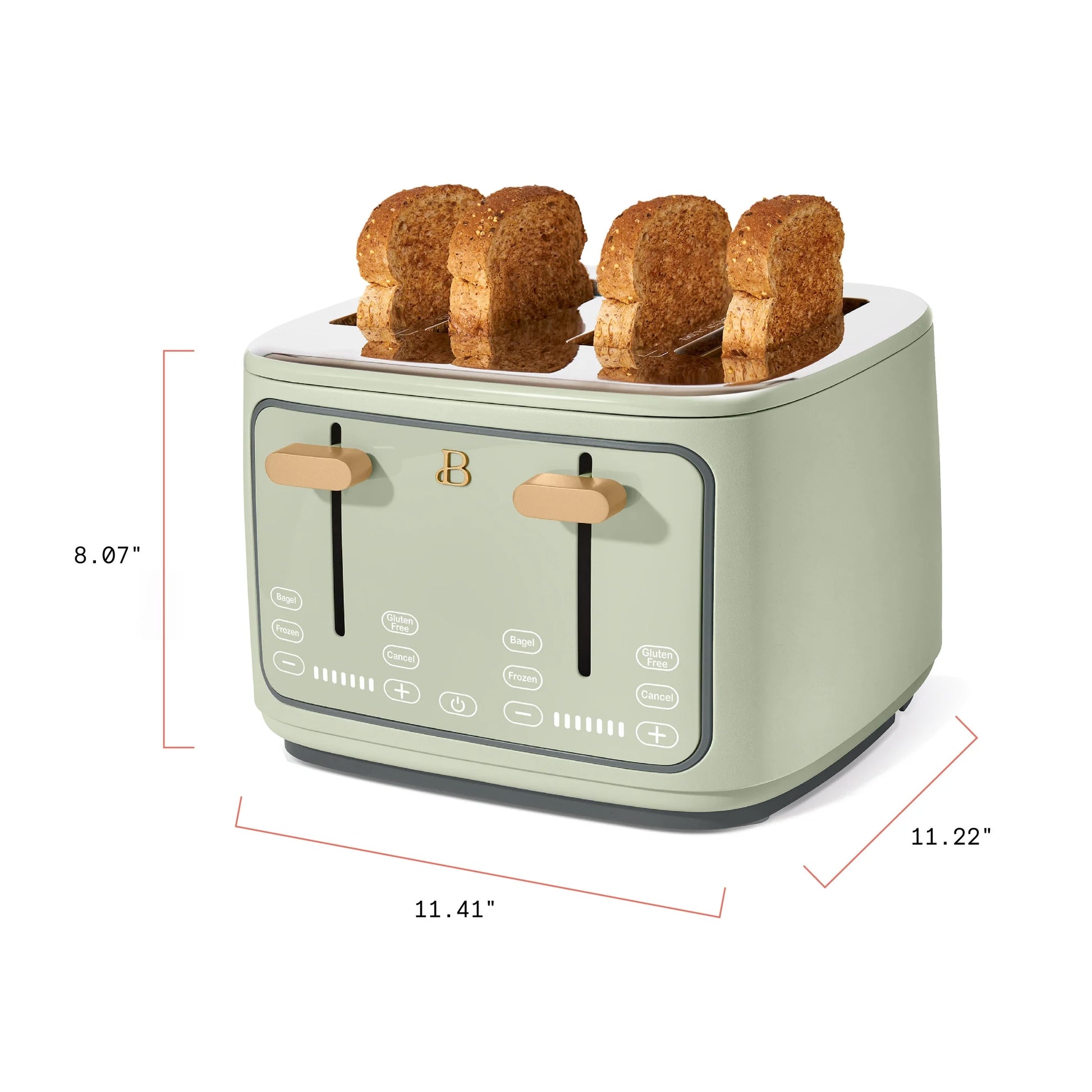 Sleek Sage Green 4-Slice Toaster with Touch-Activated Display by Drew Barrymore