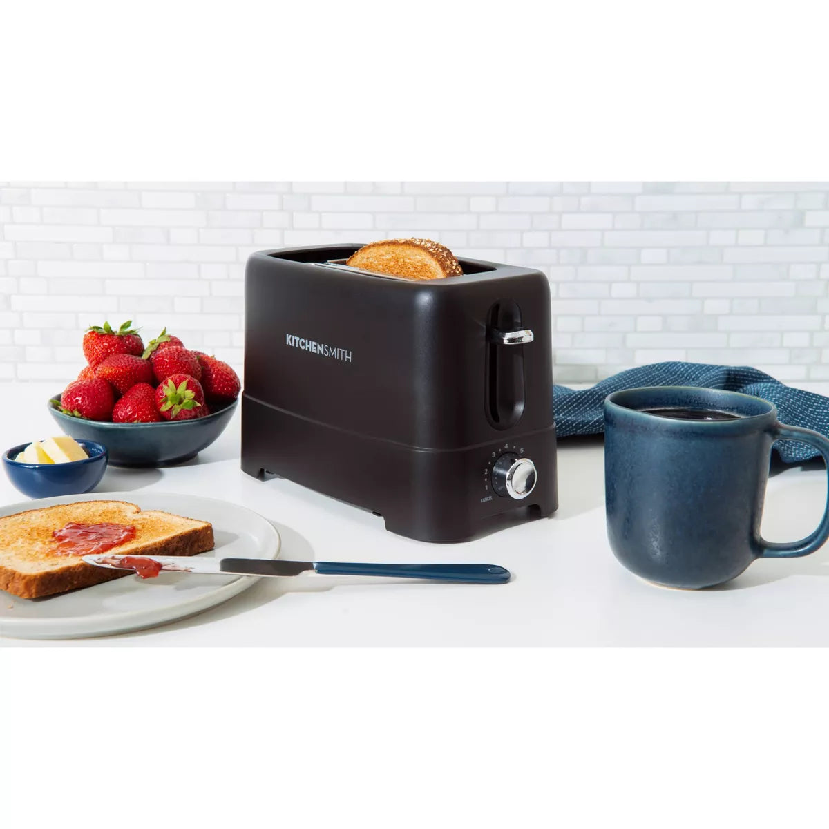 Kitchensmith by Bella 2 Slice Toaster: Black, Bagel & Bread Warmer, 750W, Compact Design, 2-Year Warranty