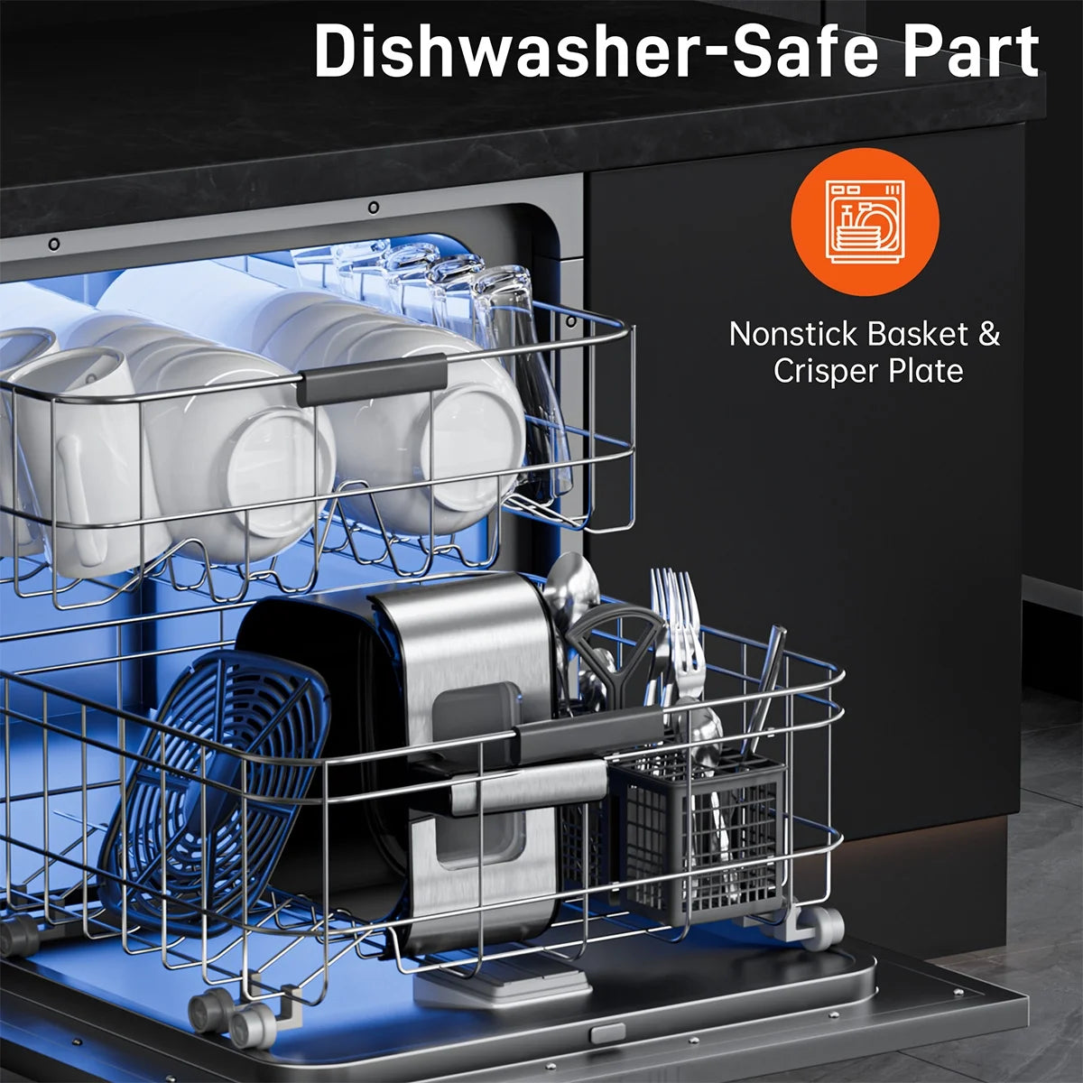 7.5 QT Air Fryers, Clear Window Oilless Air Fryer Oven, 8-In-1 One-Touch Screen, Nonstick Dishwasher-Safe Basket, Customized Temp/Time, Including Air Fryer Paper Liners 50PCS, Silver