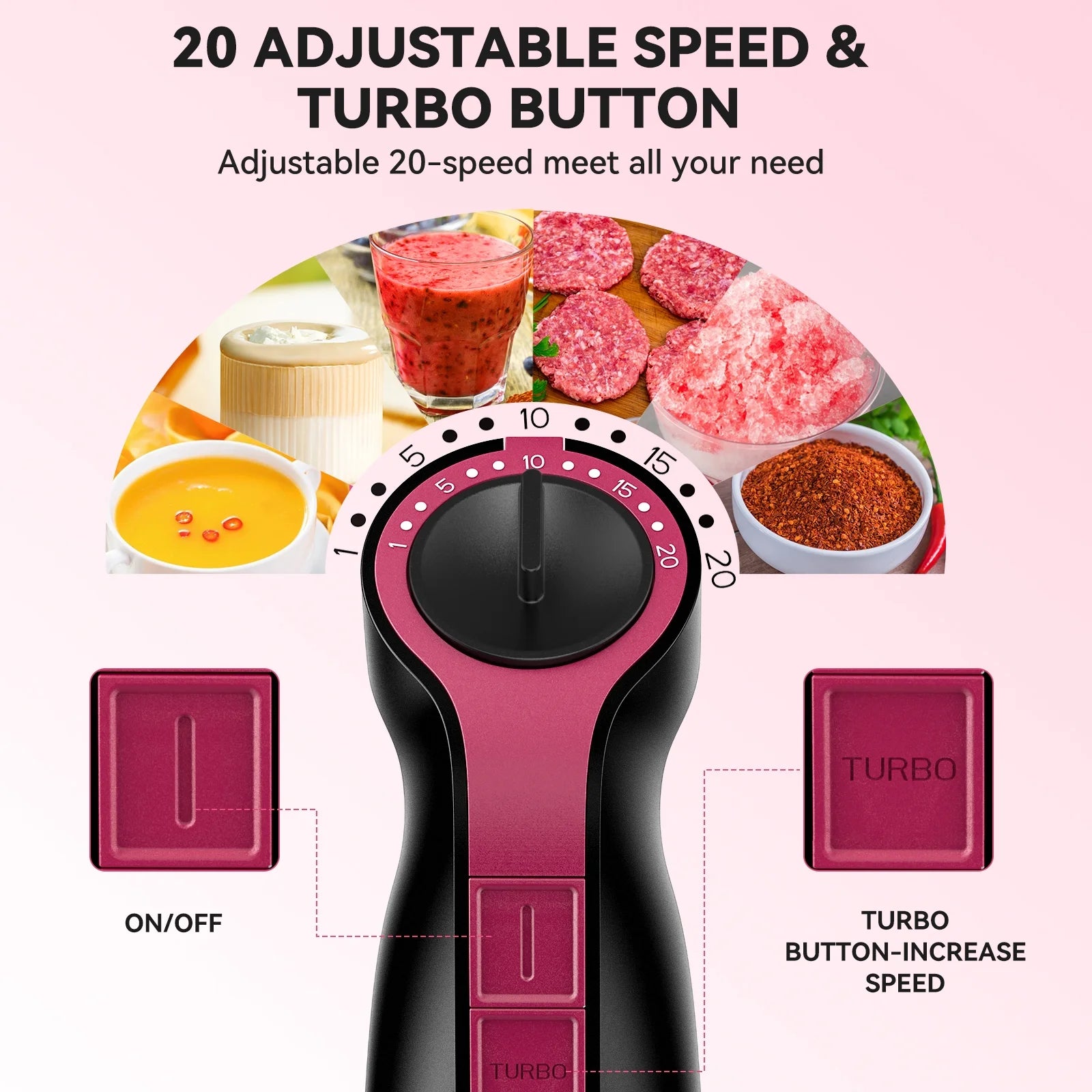 20-Speed 1000W Immersion Blender - 5-in-1 Hand Blender with Turbo Mode & Baby Food Processor, Includes 600ml Beaker (Black)