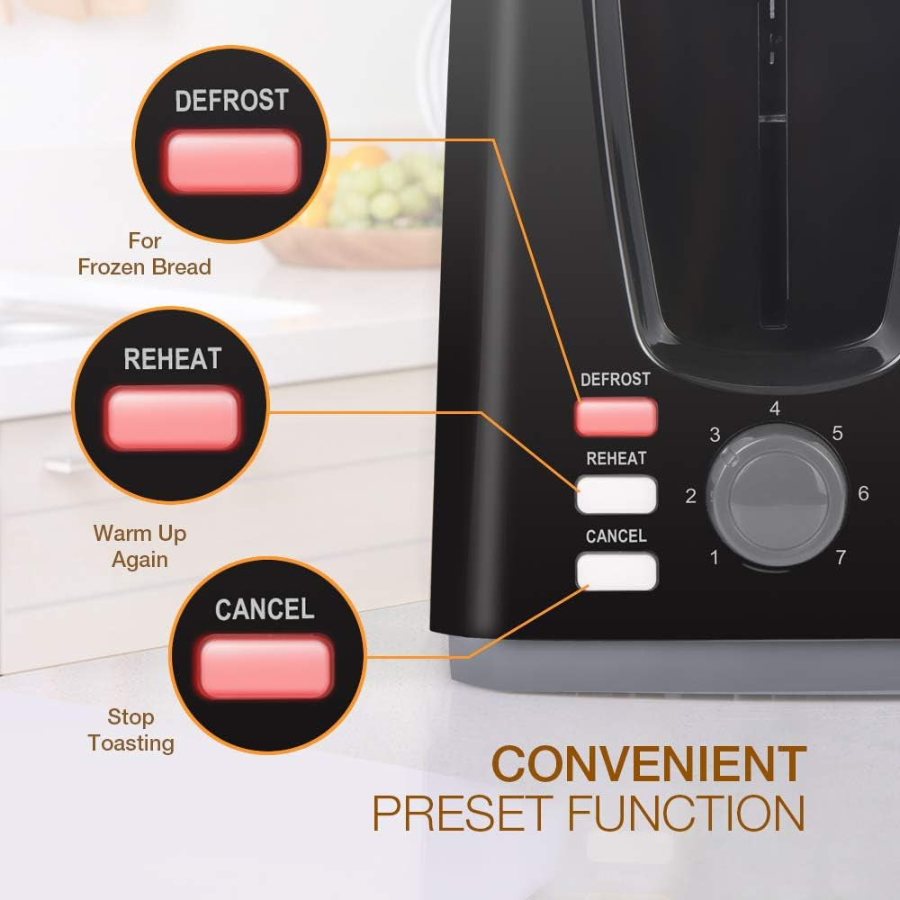Stainless Steel 2-Slice Toaster with Extra Wide Slots, 7 Shade Settings, and Removable Crumb Tray - Perfect for Bagels and More!