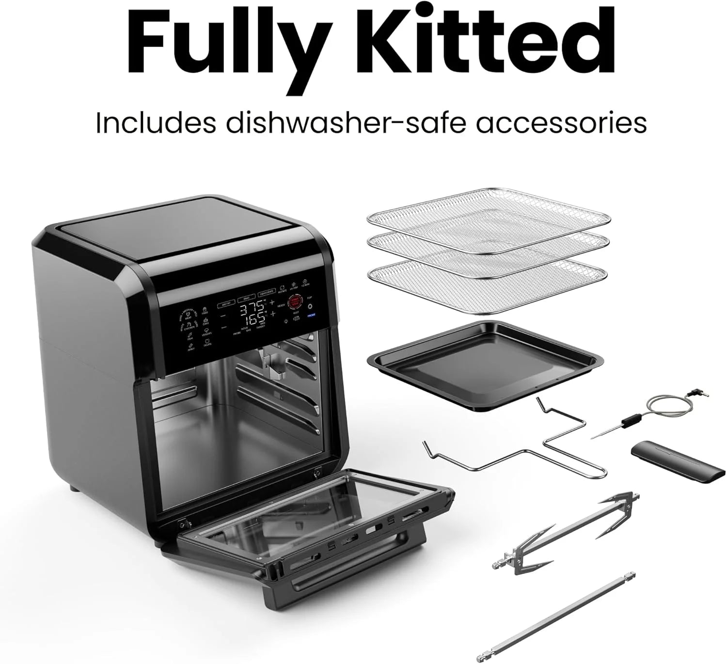 Exactemp 12 Quart 5-In-1 Air Fryer with Integrated Smart Thermometer, 28 Presets - Black