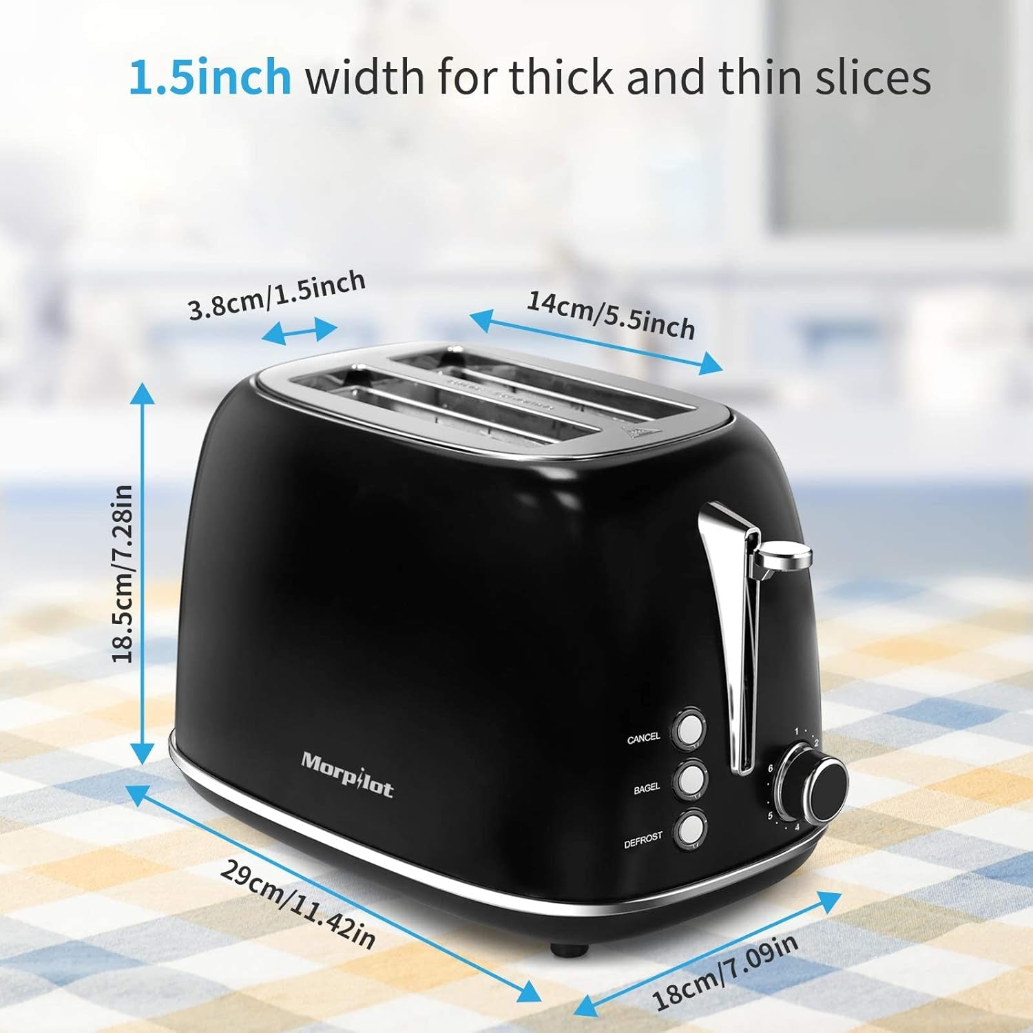 2 Slice Toaster,  Extra Wide Slot Toaster, Retro Bagel Toaster with 6 Bread Shade Settings, Defrost/Bagel/Cancel Function, Removable Crumb Tray, Stainless Steel Toaster, Black