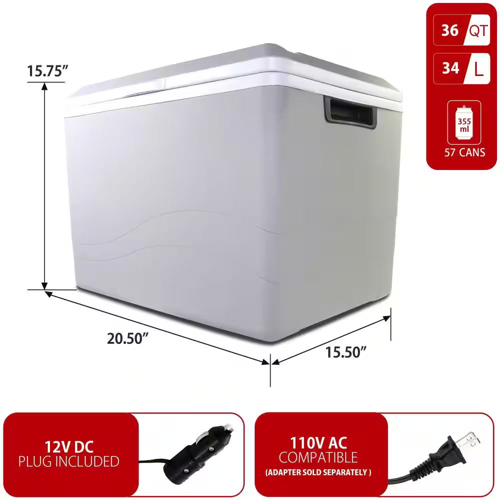 12V Electric Cooler/Warmer, 34L (36 Qt.) Thermoelectric Car Fridge, Two-Way Design, Gray