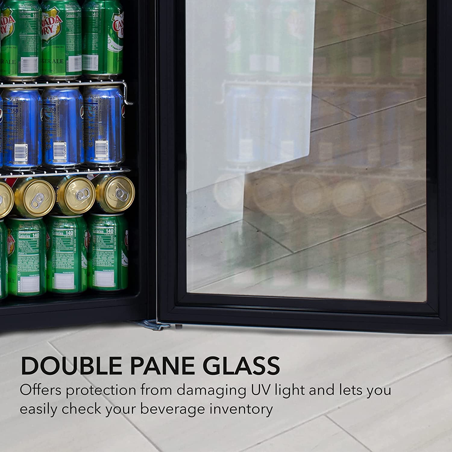 127-Can Stainless Steel Beverage Refrigerator with Double-Layer Glass Door - 3.1 Cu Ft Freestanding Mini Fridge