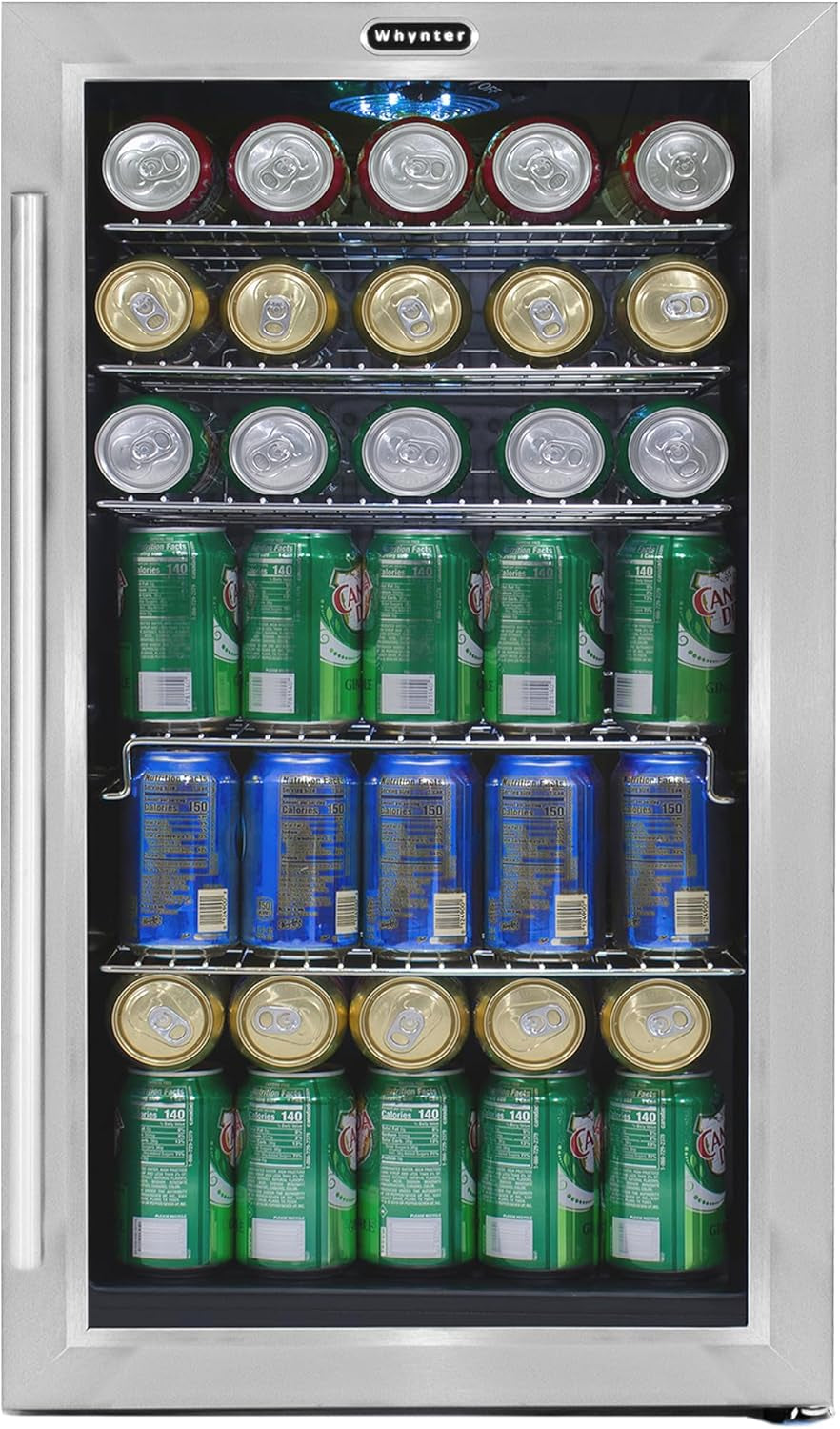 127-Can Stainless Steel Beverage Refrigerator with Double-Layer Glass Door - 3.1 Cu Ft Freestanding Mini Fridge