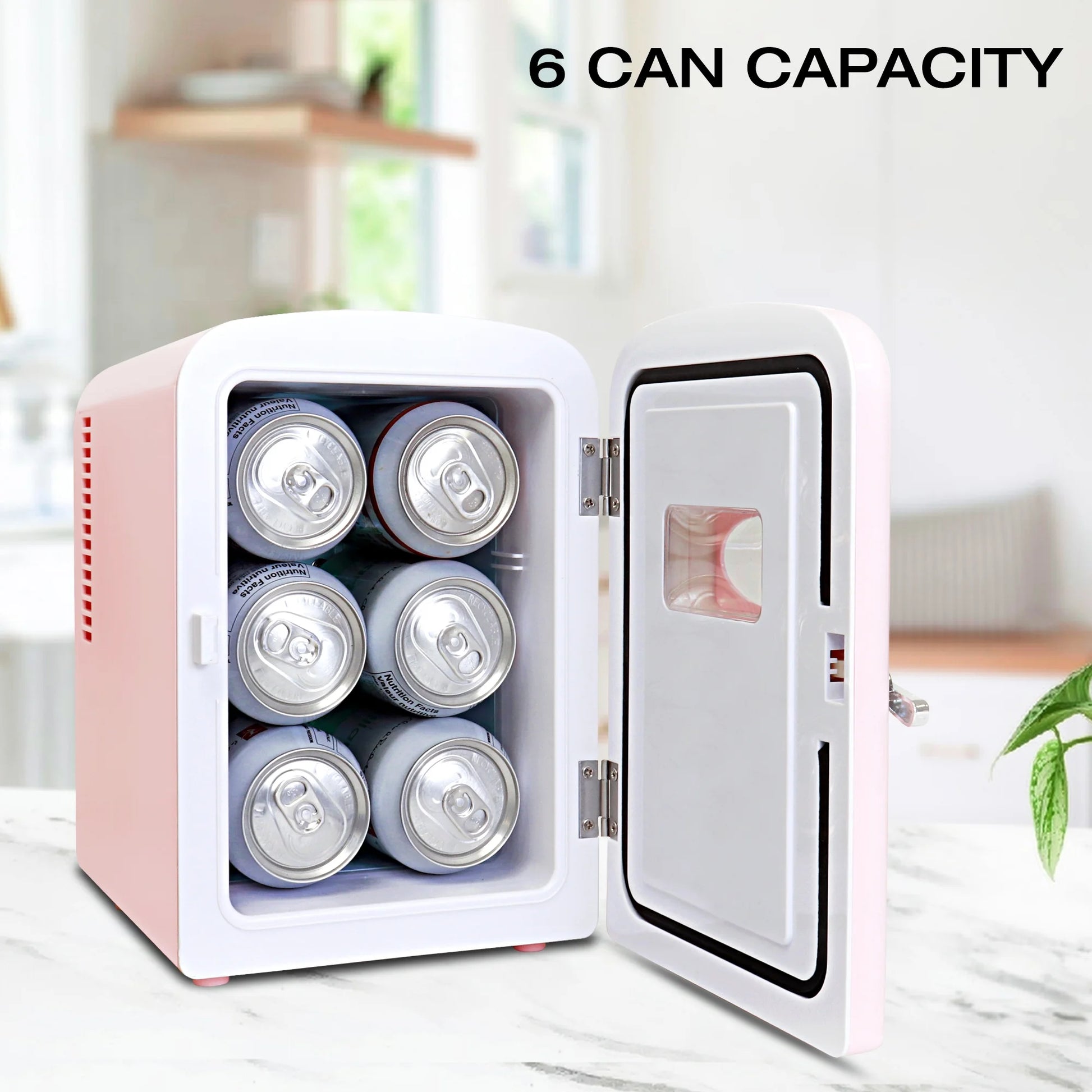 4L Retro Mini Fridge - Stylish Pink 12V DC & 110V Cooler for 6 Cans