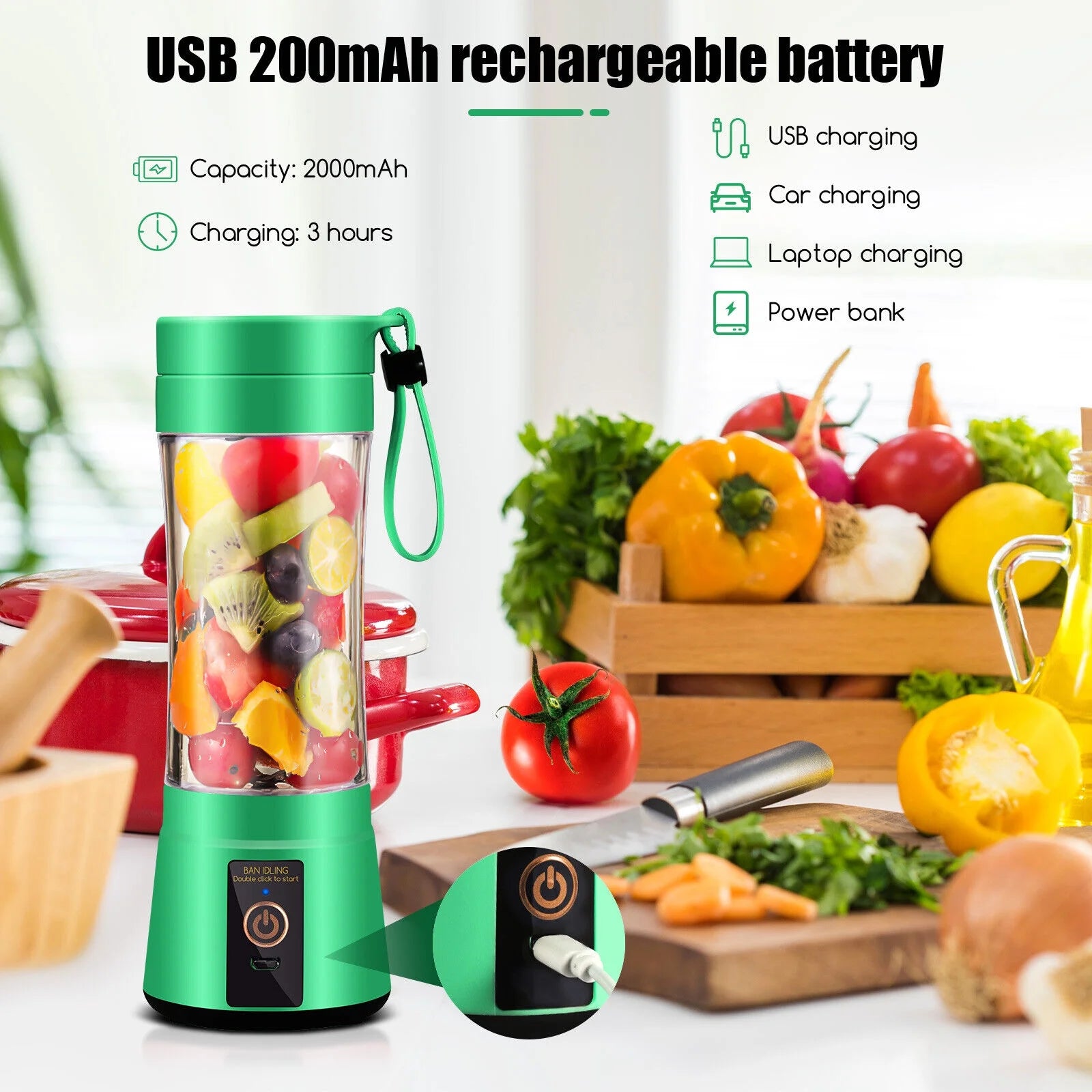Portable USB Rechargeable Juicer Blender Cup for Smoothies and Shakes - Perfect for Travel!