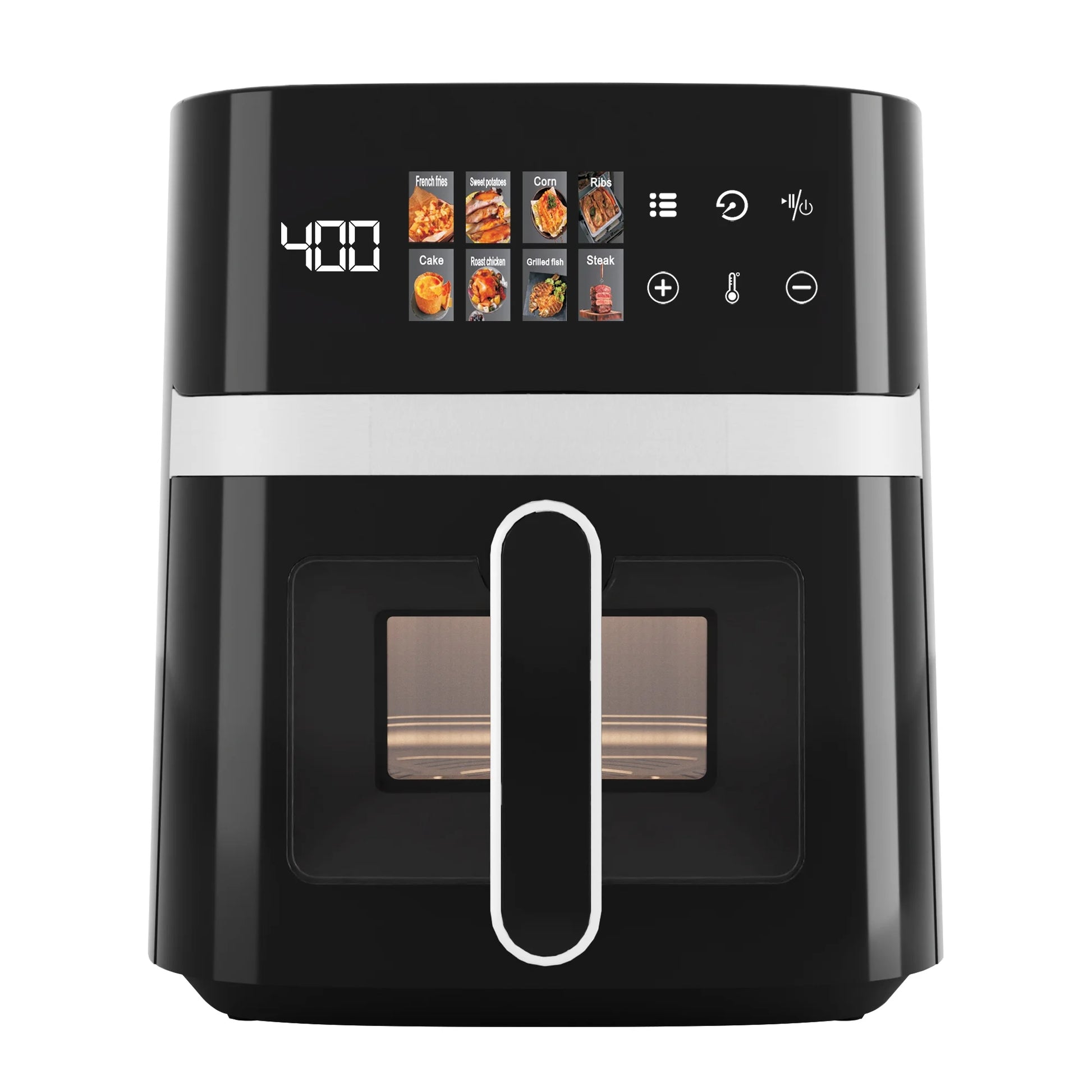 6QT Air Fryer - 8-in-1 Electric Hot Oven with Digital Touchscreen & Visible Window, 1500W, Sleek Black Design
