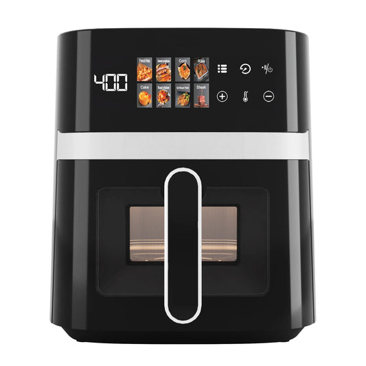 6QT Air Fryer - 8-in-1 Electric Hot Oven with Digital Touchscreen & Visible Window, 1500W, Sleek Black Design