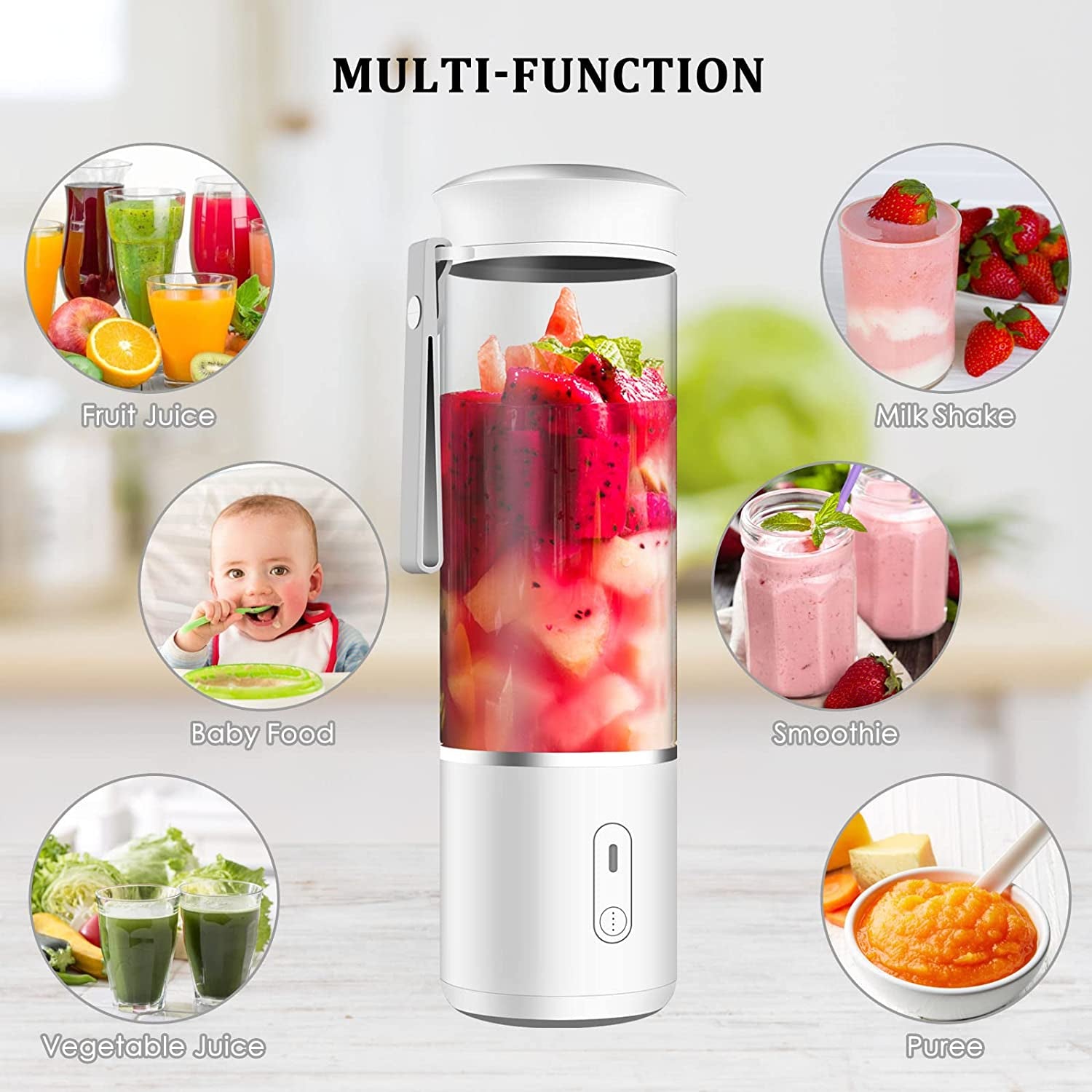 Ultimate Portable Blender - 14oz Travel Smoothie Maker with USB Rechargeable, 6 Powerful 3D Blades for Perfect Shakes and Smoothies!