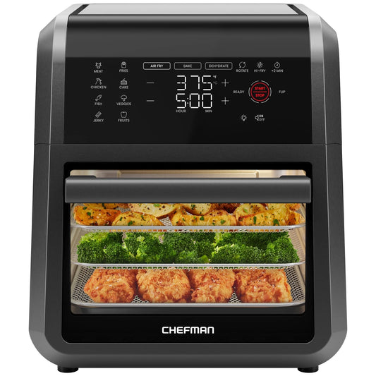 6-in-1 Digital Touchscreen Air Fryer Oven - 12 Qt Capacity, Versatile Cooking in Stylish Black