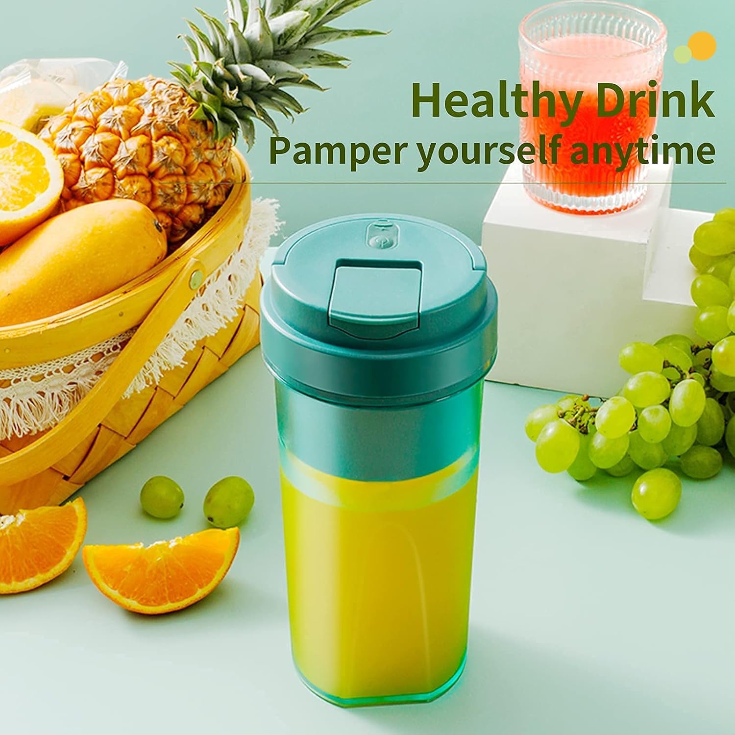 Portable USB Rechargeable Mini Blender - 19Oz Fruit & Smoothie Maker with Six Blades for Travel & Gym (Green)