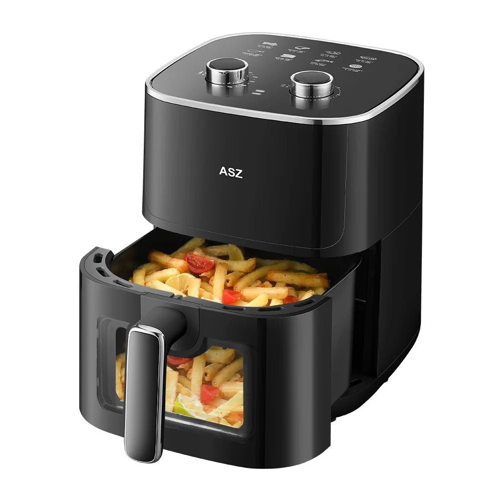 5Qt Compact Air Fryer with Window - 1400W Visual Basket, 400℉ - Sleek Black Design